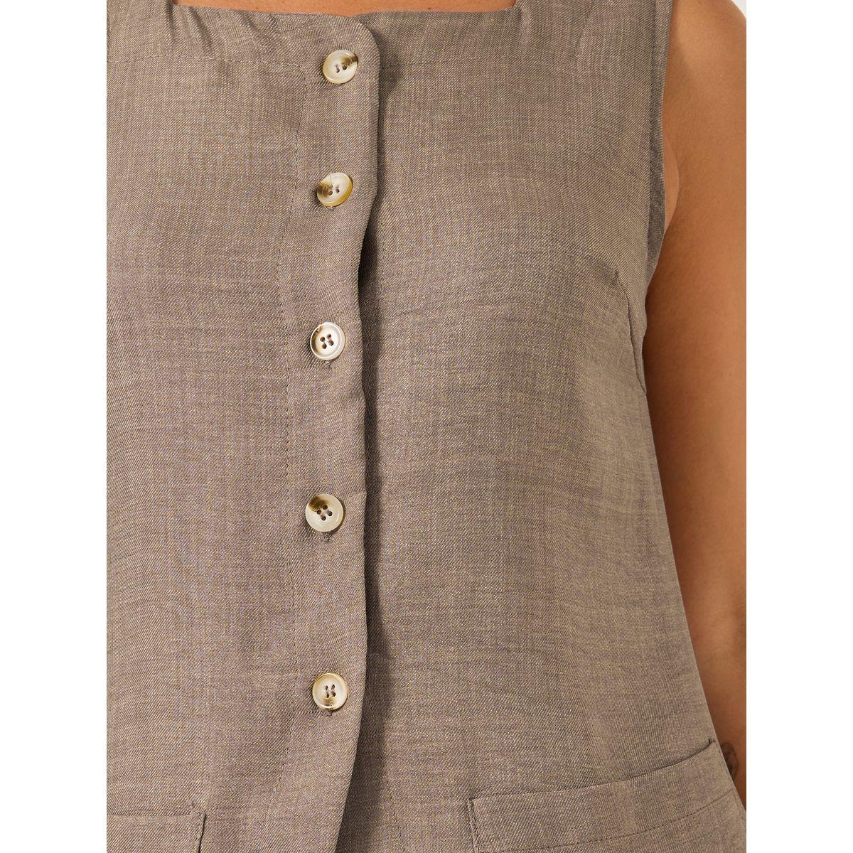 Styli Plain Linen Look Longline Waistcoat with Curved Hem-women-clothing-coatsandjackets-waistcoats-image-3