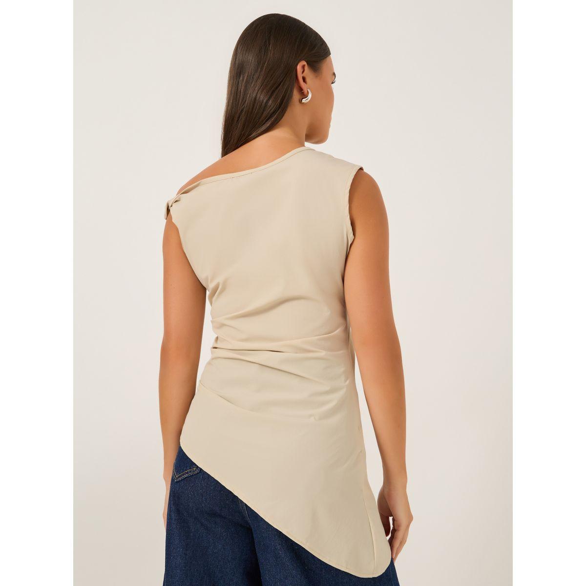 بلوزة سادة بلا أكمام مع حافة غير متماثلة الطول-women-clothing-shirtsandblouses-blouses-image-4