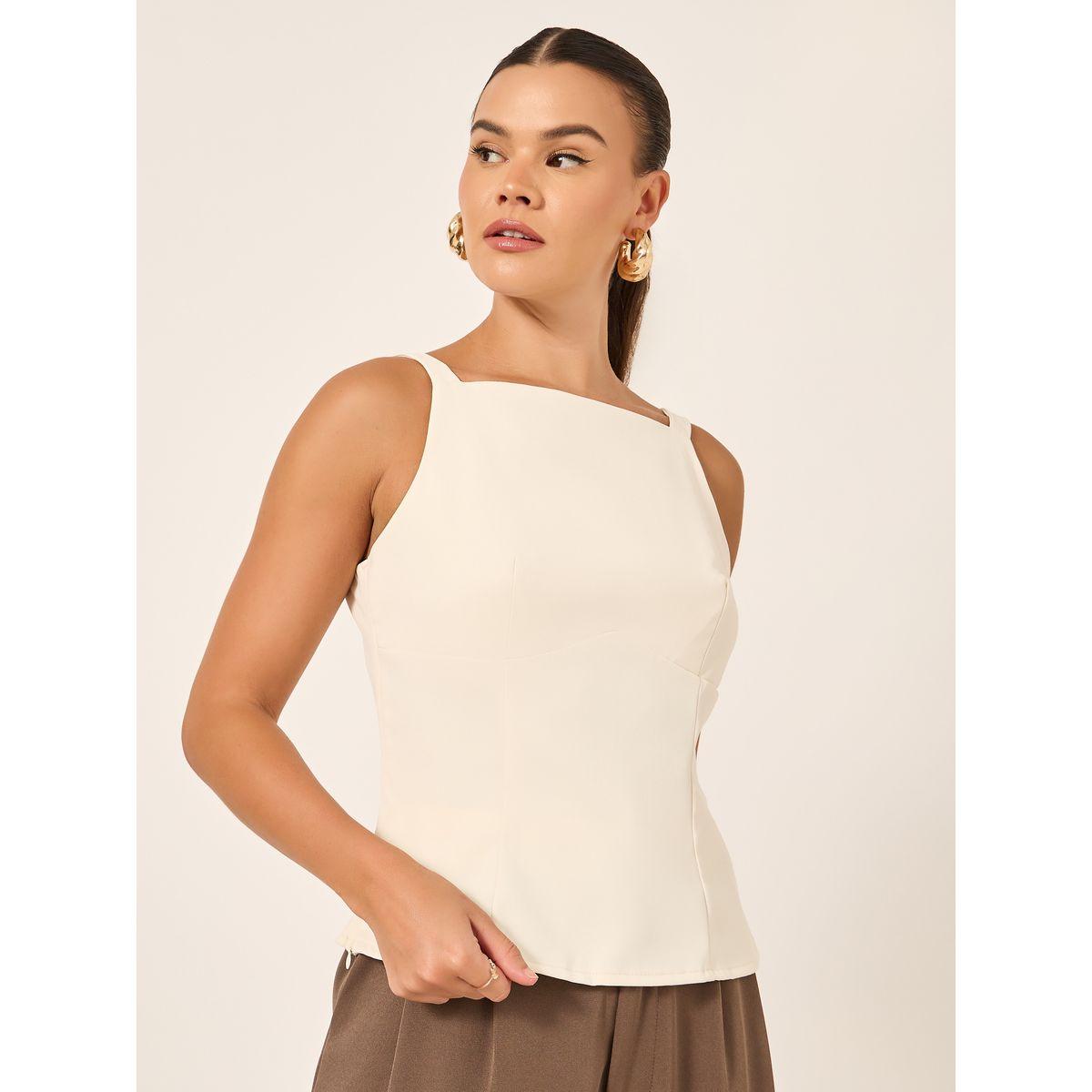Styli Solid Square Neck Sleeveless Top-women-clothing-shirtsandblouses-blouses-image-1