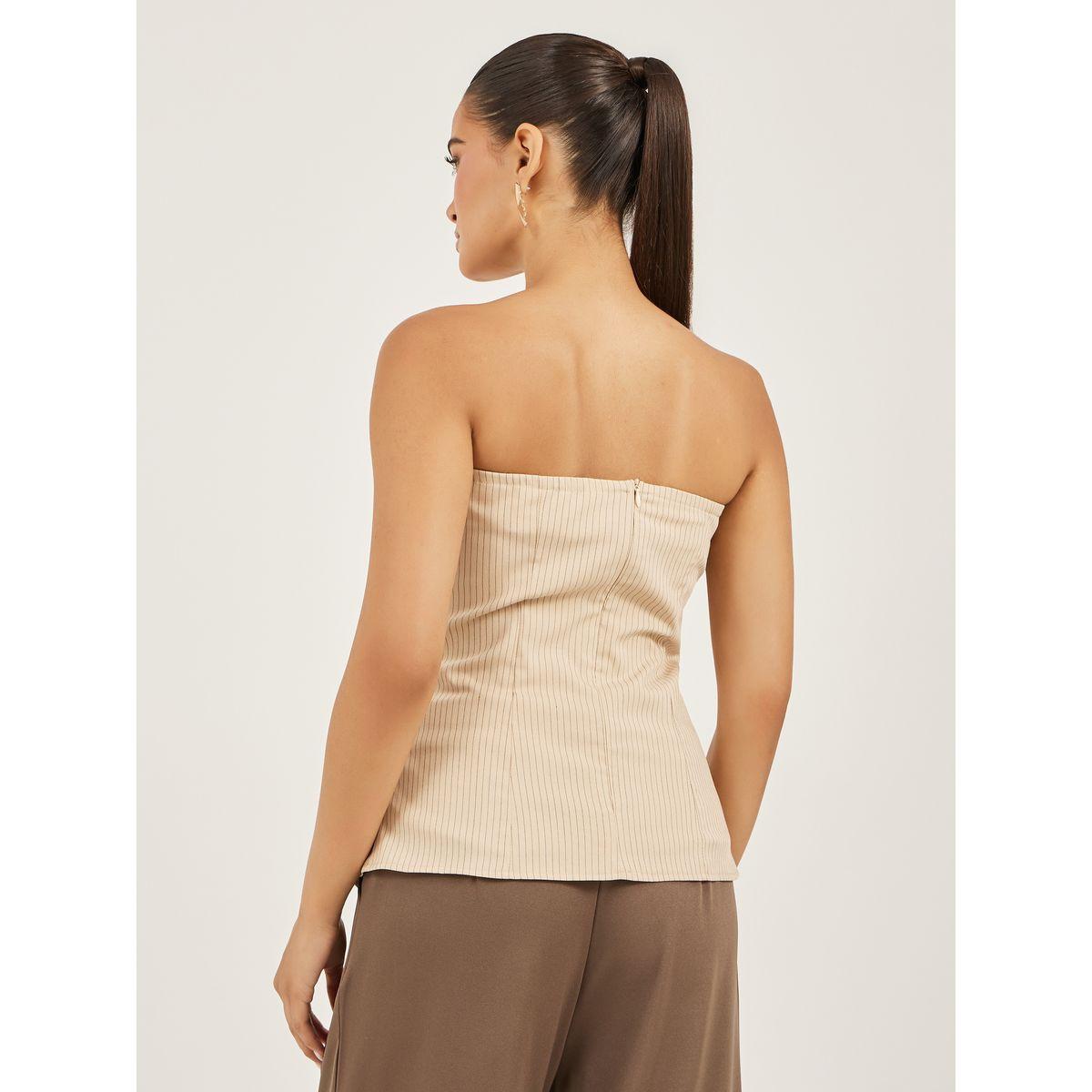 Styli Beige Striped Strapless Bandeau Top-women-clothing-shirtsandblouses-blouses-image-4