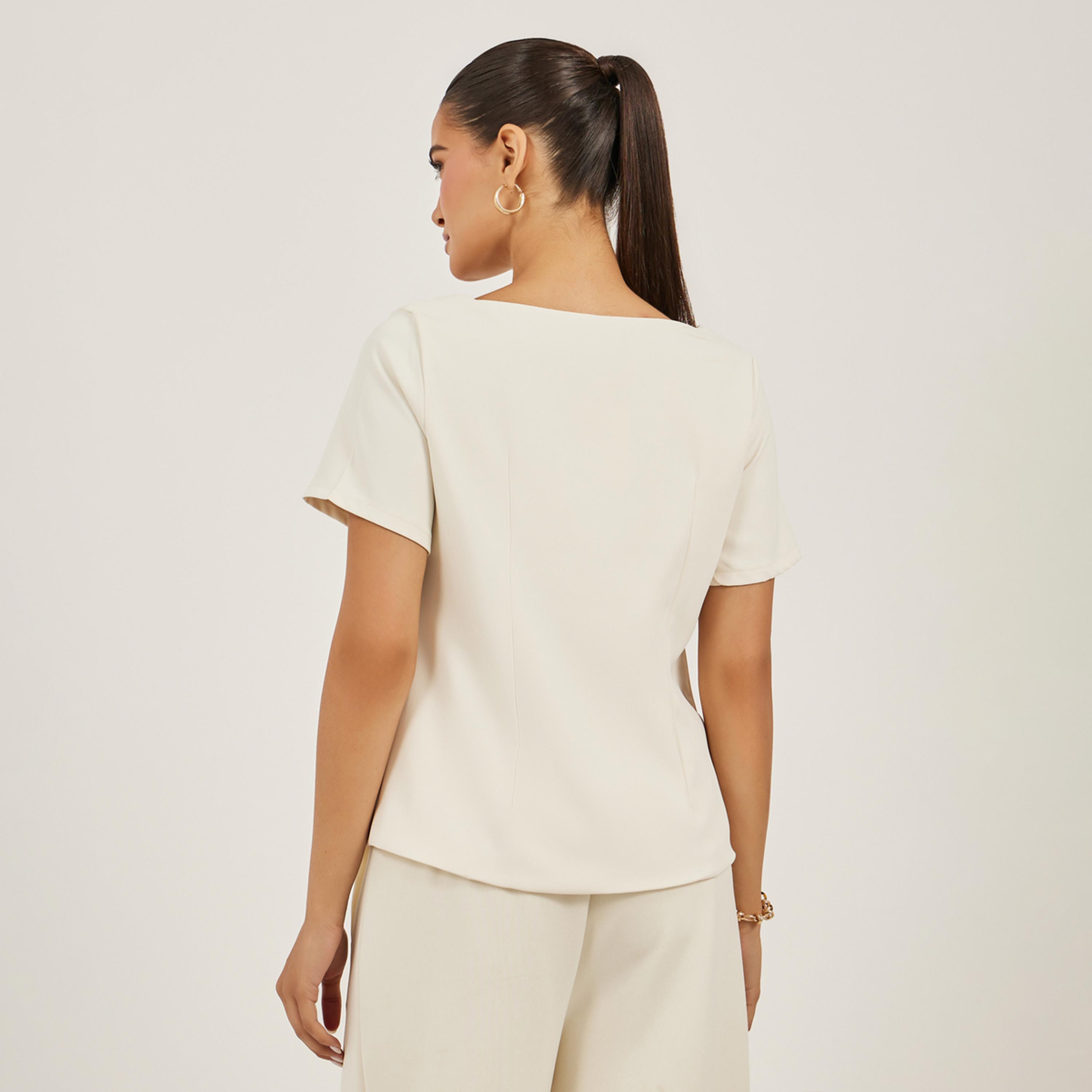 ستايلي - بلوزة سادة بياقة مربعة وتفاصيل جيوب-women-clothing-shirtsandblouses-blouses-image-4