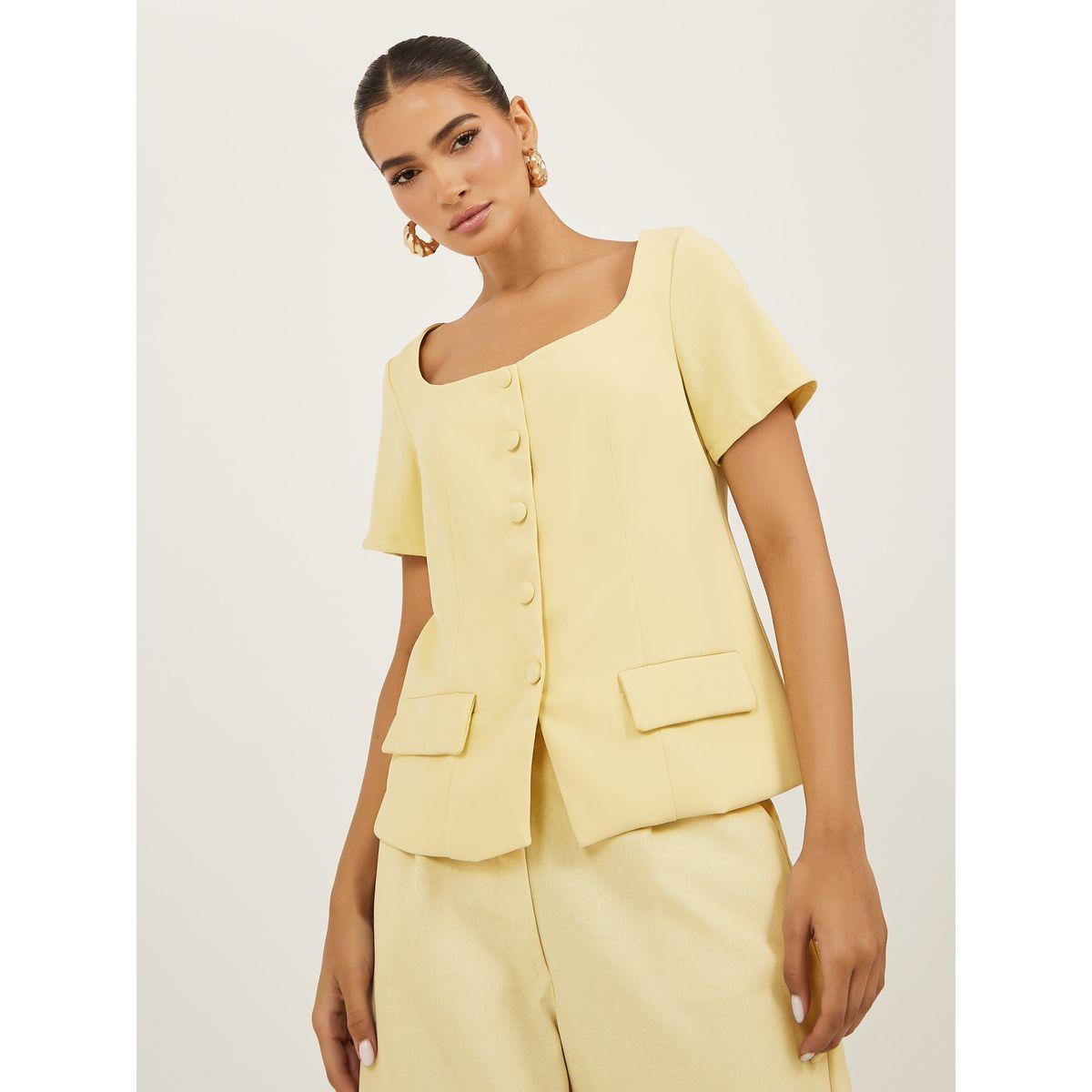 بلوزة سادة بياقة واسعة وأزرار-women-clothing-shirtsandblouses-blouses-image-1