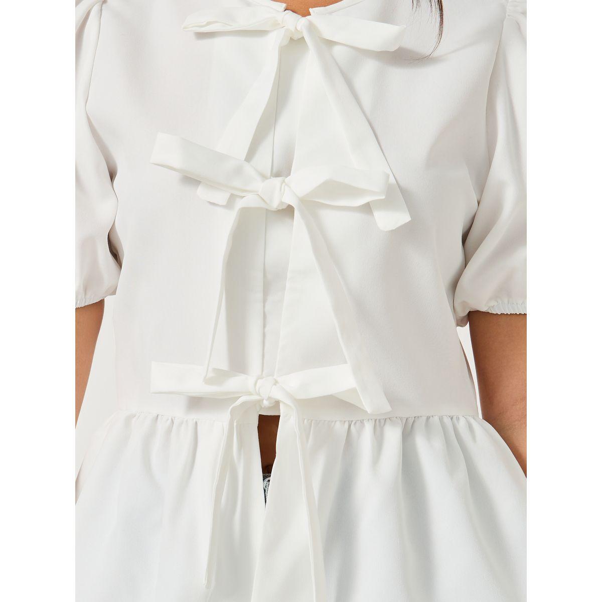 بلوزة بيبلوم سادة بأكمام منفوخة وأربطة-women-clothing-shirtsandblouses-blouses-image-3