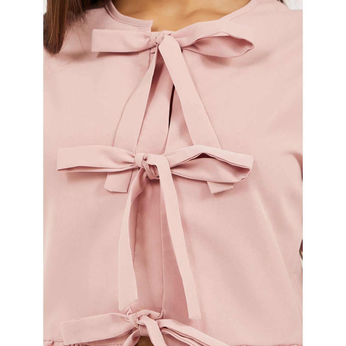 Styli Plain Puff Sleeves Peplum Top with Tie Detail-women-clothing-shirtsandblouses-blouses-image-3