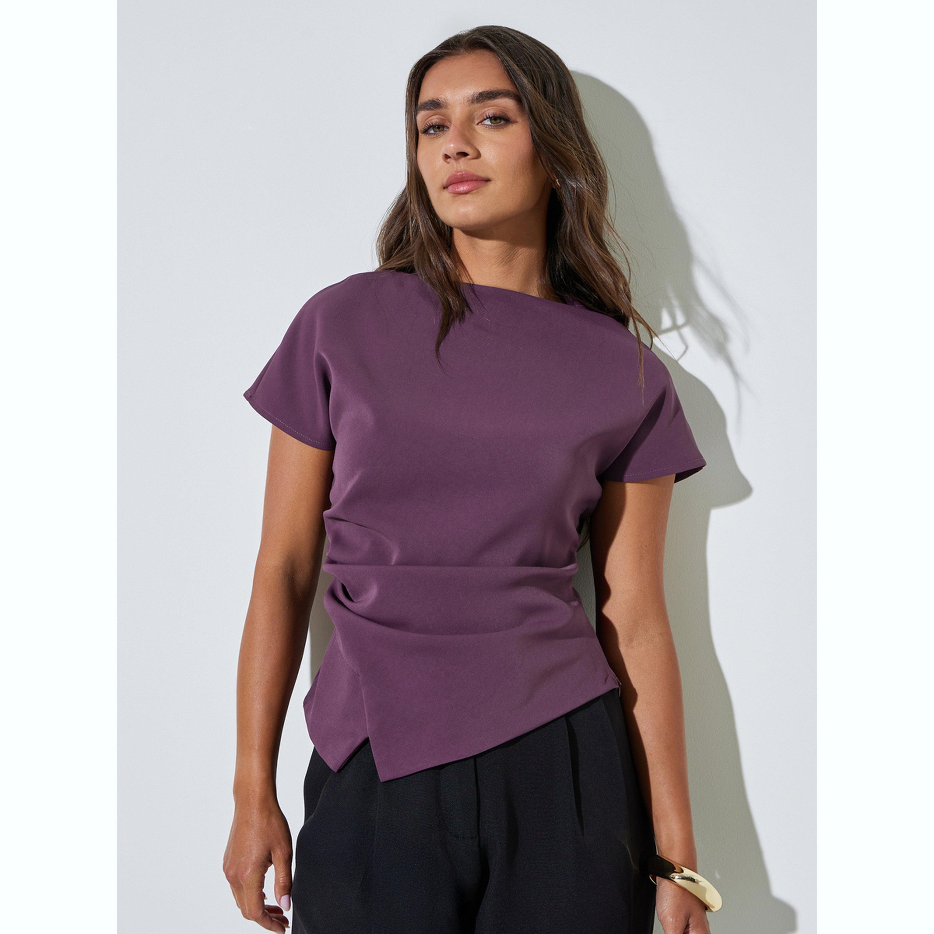 بلوزة سادة بحافة غير متماثلة باللون الأرجواني-women-clothing-shirtsandblouses-blouses-image-1