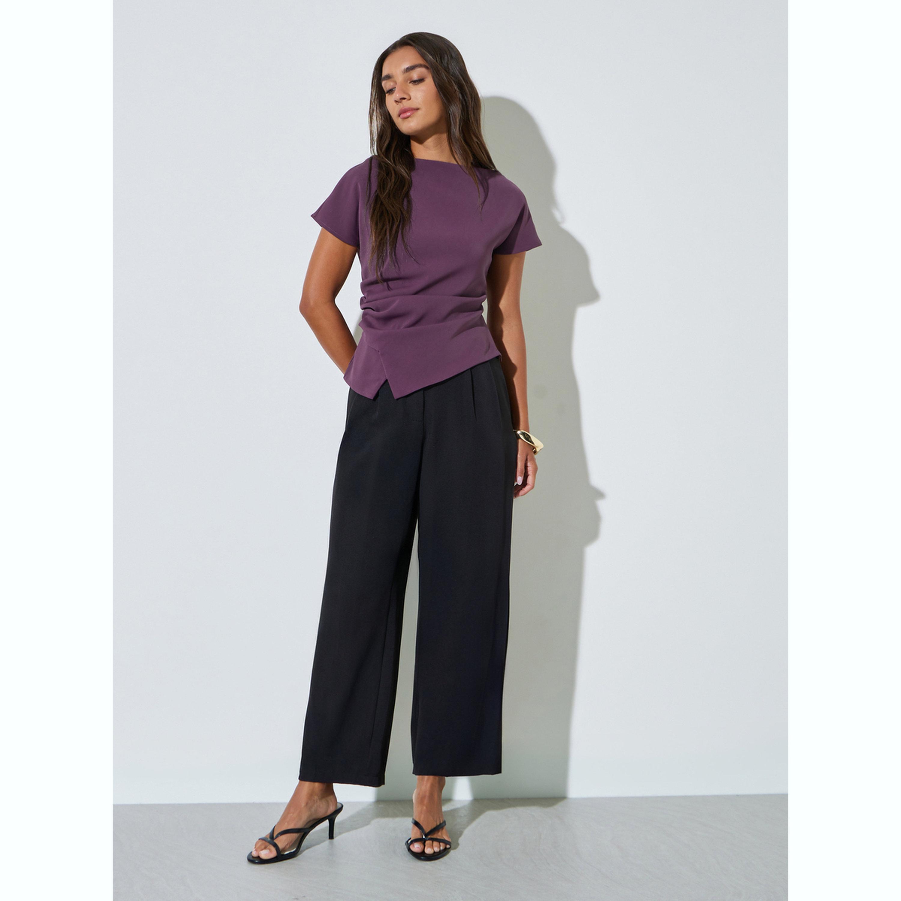 بلوزة سادة بحافة غير متماثلة باللون الأرجواني-women-clothing-shirtsandblouses-blouses-image-2
