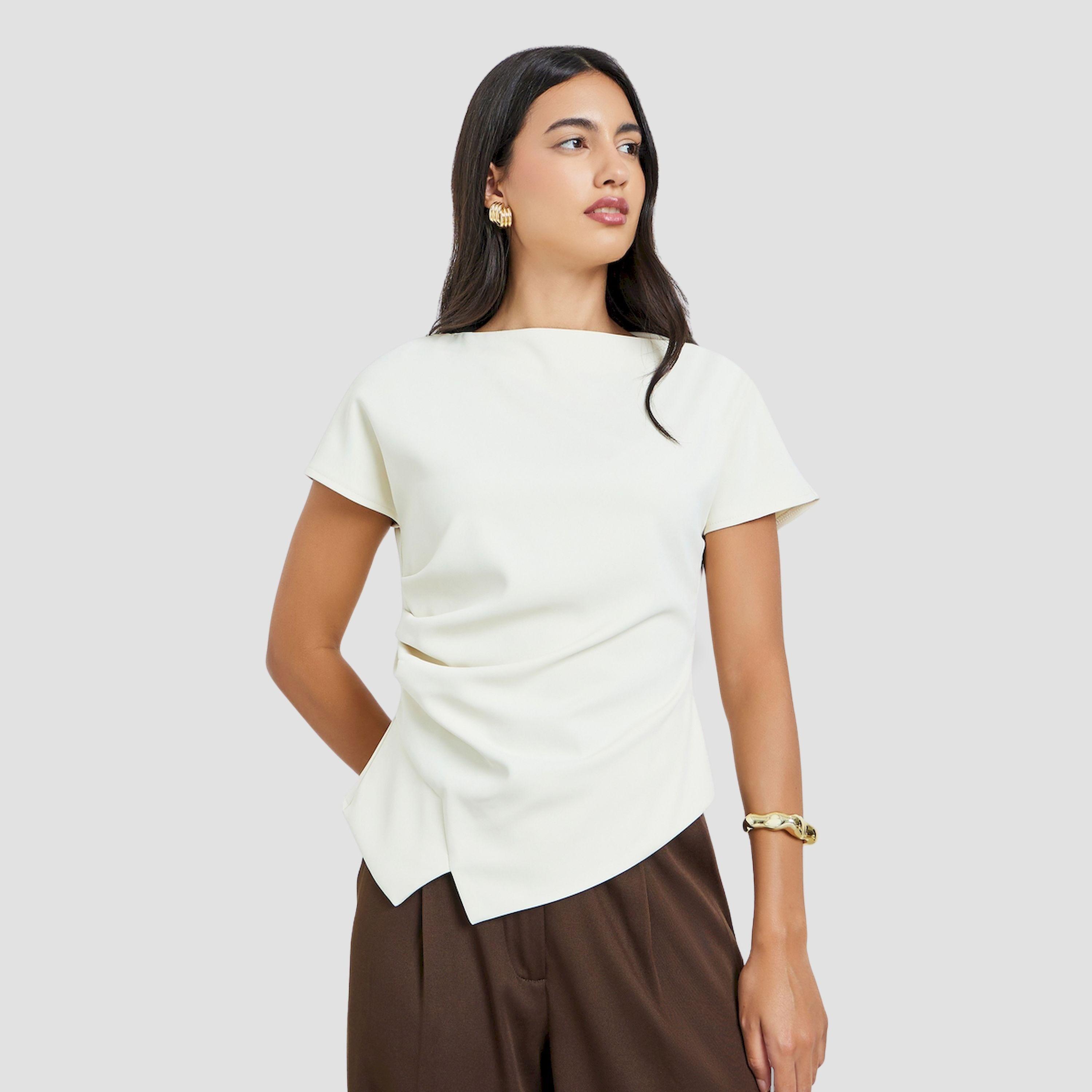 Styli Off White Solid Blouse with Asymmetric Hem-women-clothing-shirtsandblouses-blouses-image-1