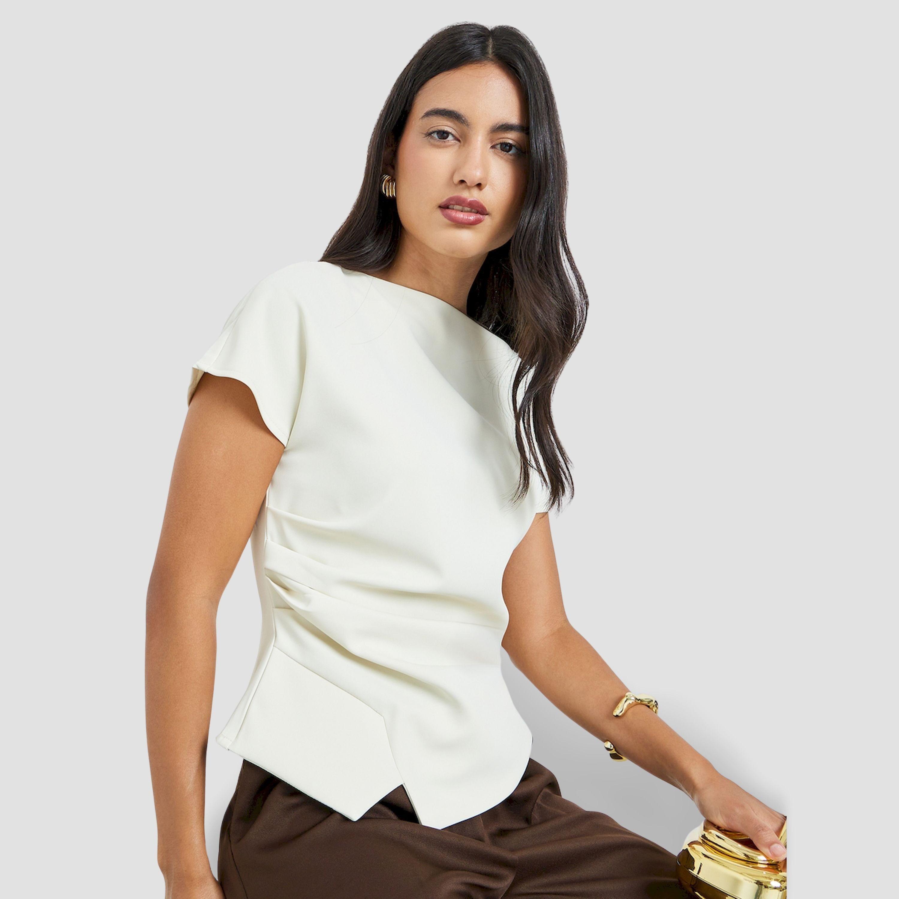 Styli Off White Solid Blouse with Asymmetric Hem-women-clothing-shirtsandblouses-blouses-image-3