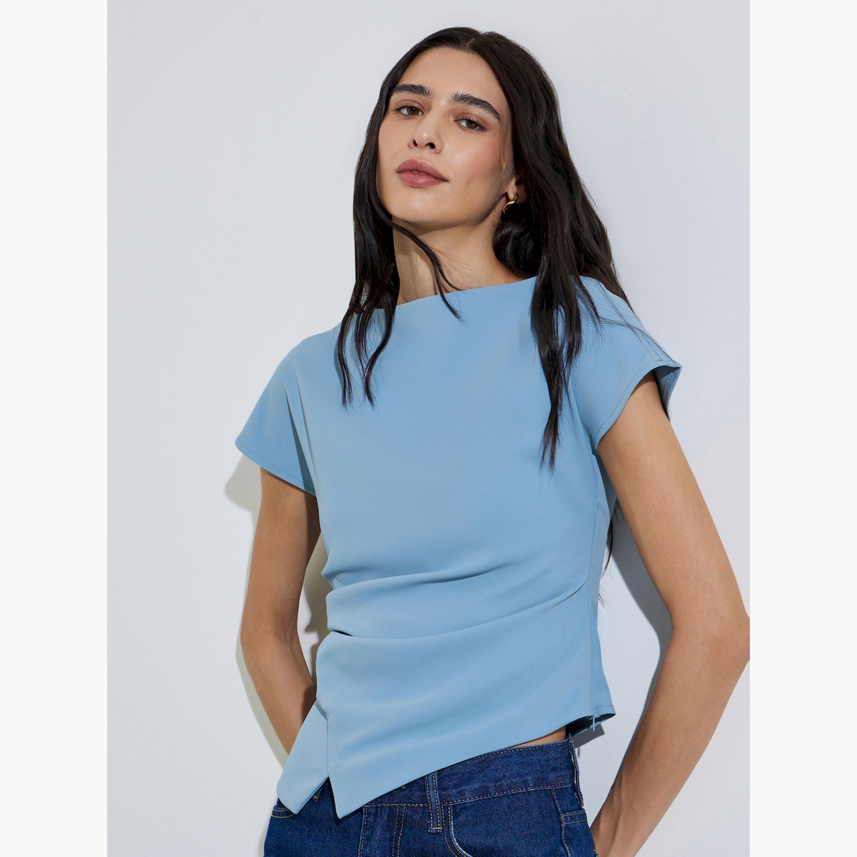 بلوزة سادة بحافة غير متماثلة-women-clothing-shirtsandblouses-blouses-image-1