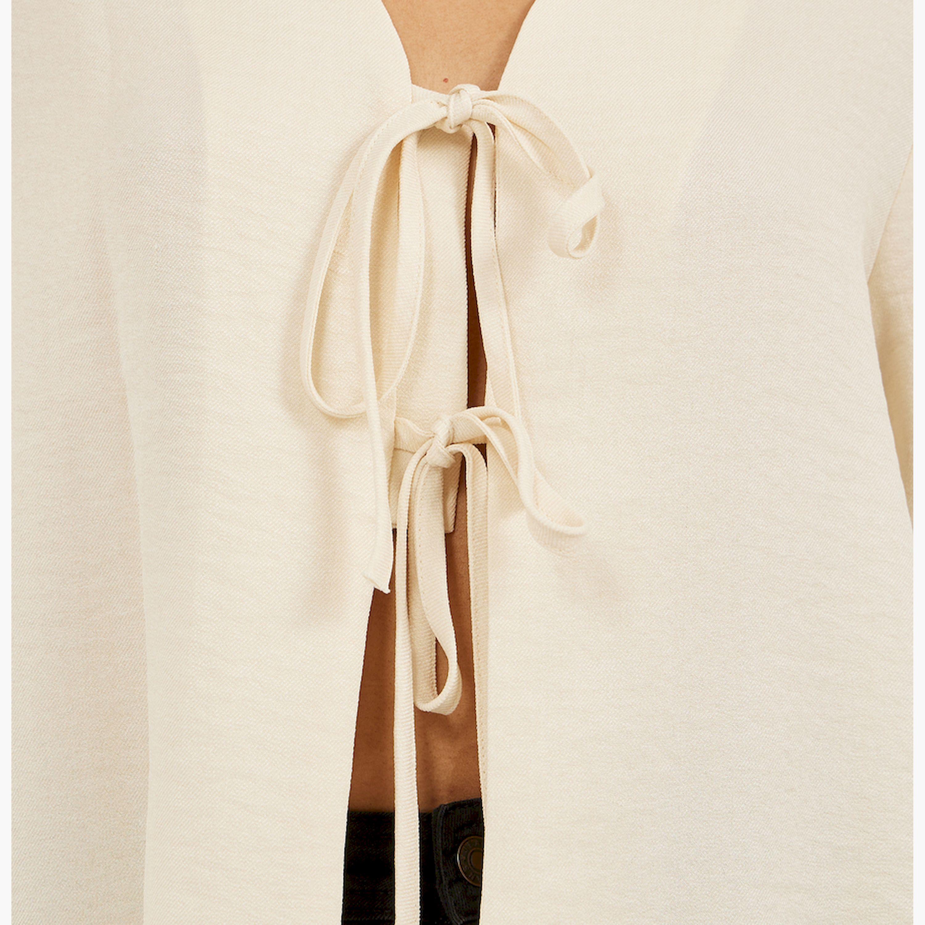 Styli Plain V Neck Linen Look Top with Tie Detail-women-clothing-shirtsandblouses-blouses-image-4