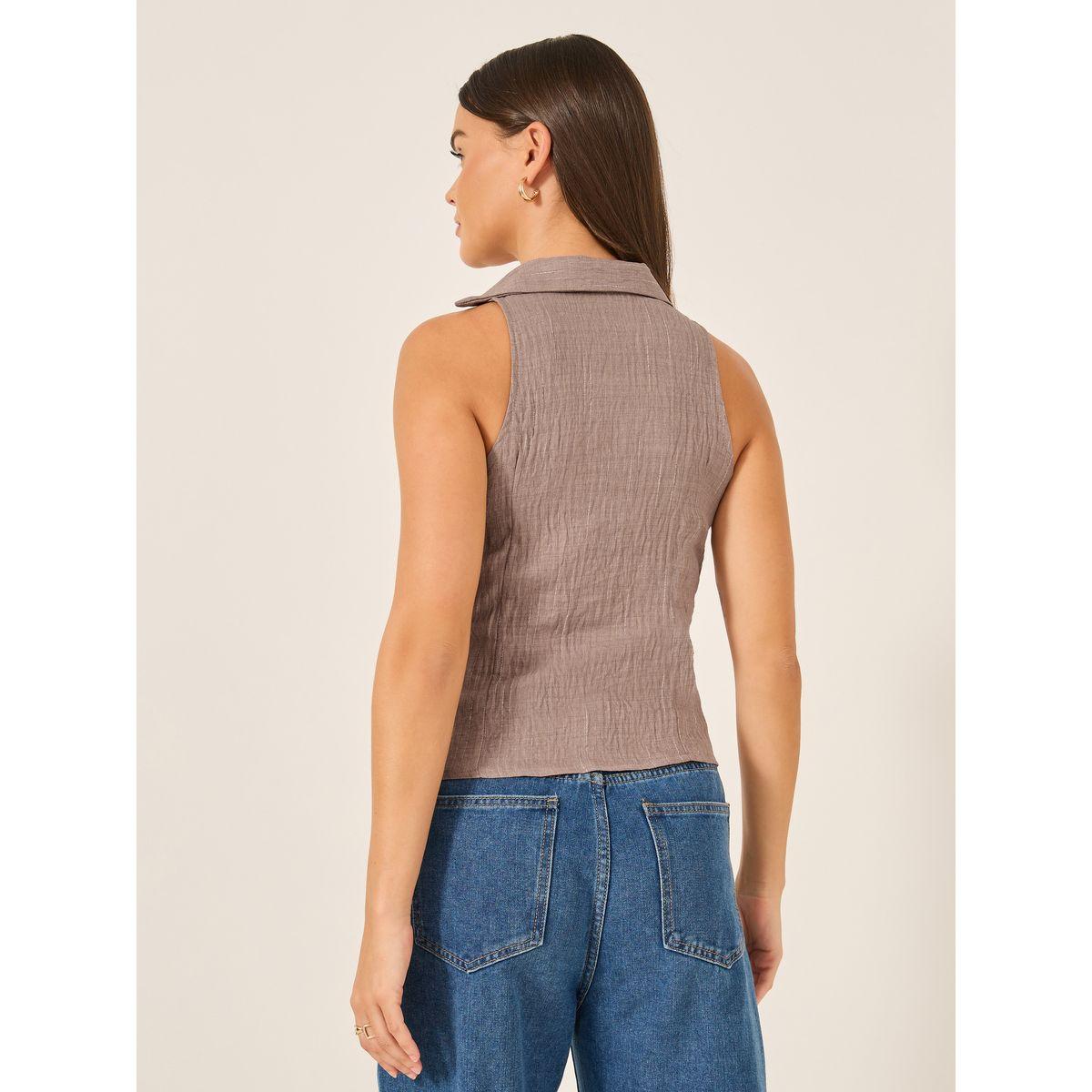 Styli Pinstriped Sleeveless Fitted Shirt with Hook and Eye Front-women-clothing-shirtsandblouses-shirts-image-4