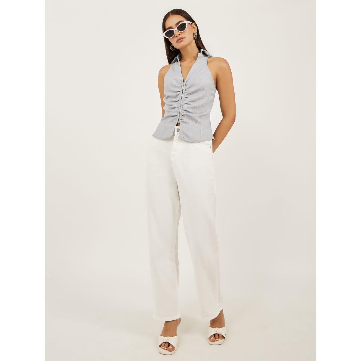 Styli Sleeveless Spread Collar Shirt with Ruched Details-women-clothing-shirtsandblouses-shirts-image-2