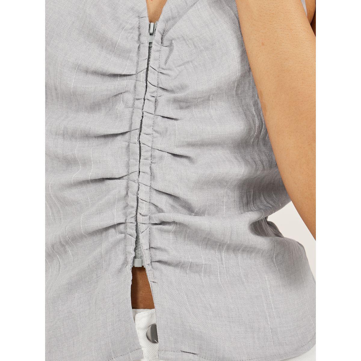 Styli Sleeveless Spread Collar Shirt with Ruched Details-women-clothing-shirtsandblouses-shirts-image-4