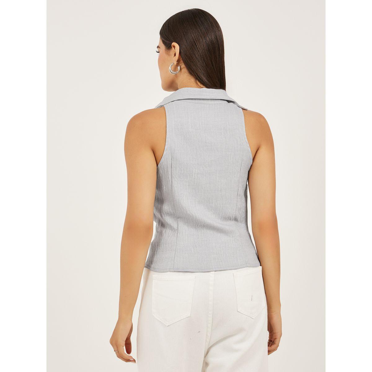 بلوزة بلا أكمام بياقة سبريد وتفاصيل مزمومة-women-clothing-shirtsandblouses-shirts-image-5