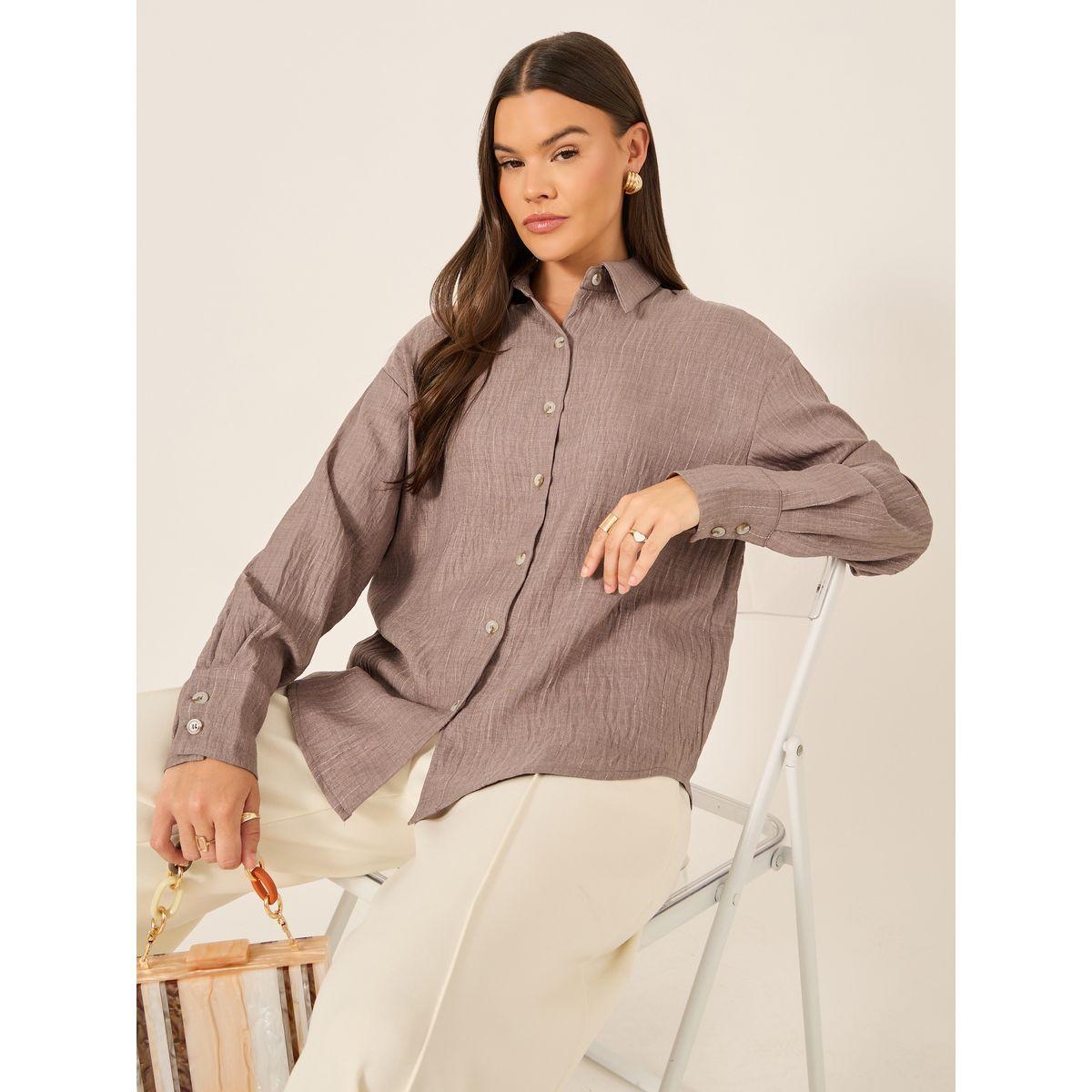 بلوزة فضفاضة كتان بياقة سبريد-women-clothing-shirtsandblouses-shirts-image-1