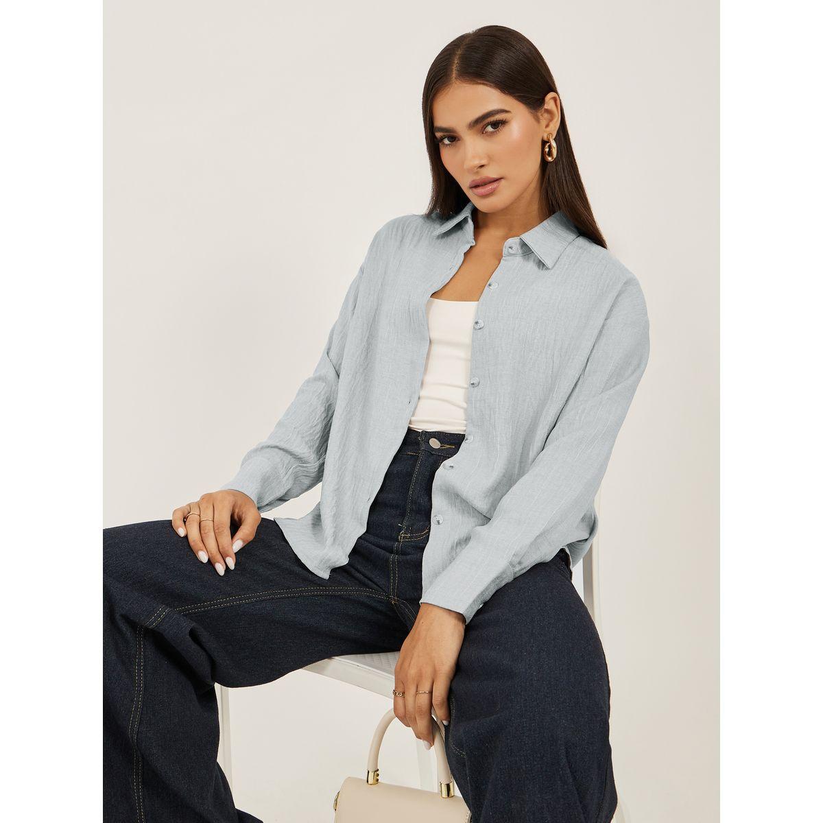 Styli Oversized Linen Spread Collar Shirt-women-clothing-shirtsandblouses-shirts-image-1
