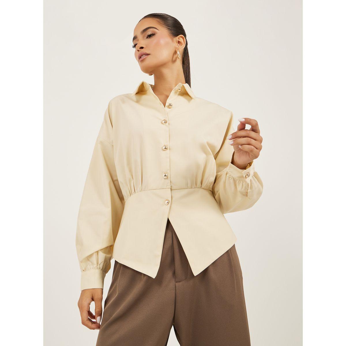 Styli Plain Waistcoat Look Shirt with Asymmetric Hemline-women-clothing-coatsandjackets-waistcoats-image-1