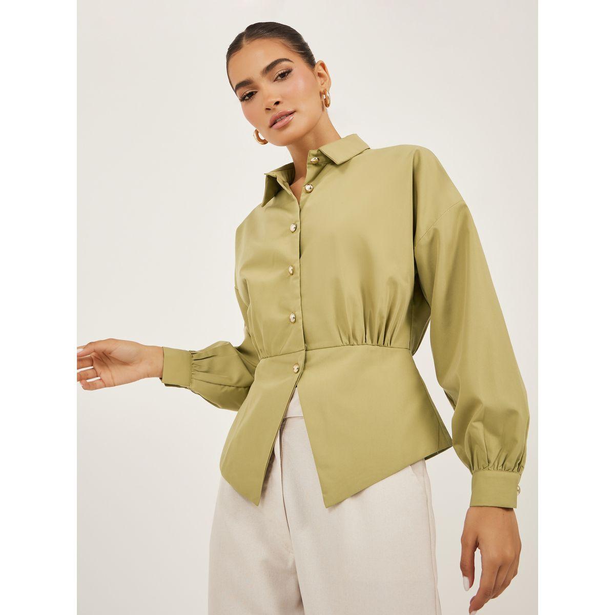 بلوزة سادة بنمط جيليه مع حافة غير متماثلة الطول-women-clothing-coatsandjackets-waistcoats-image-1