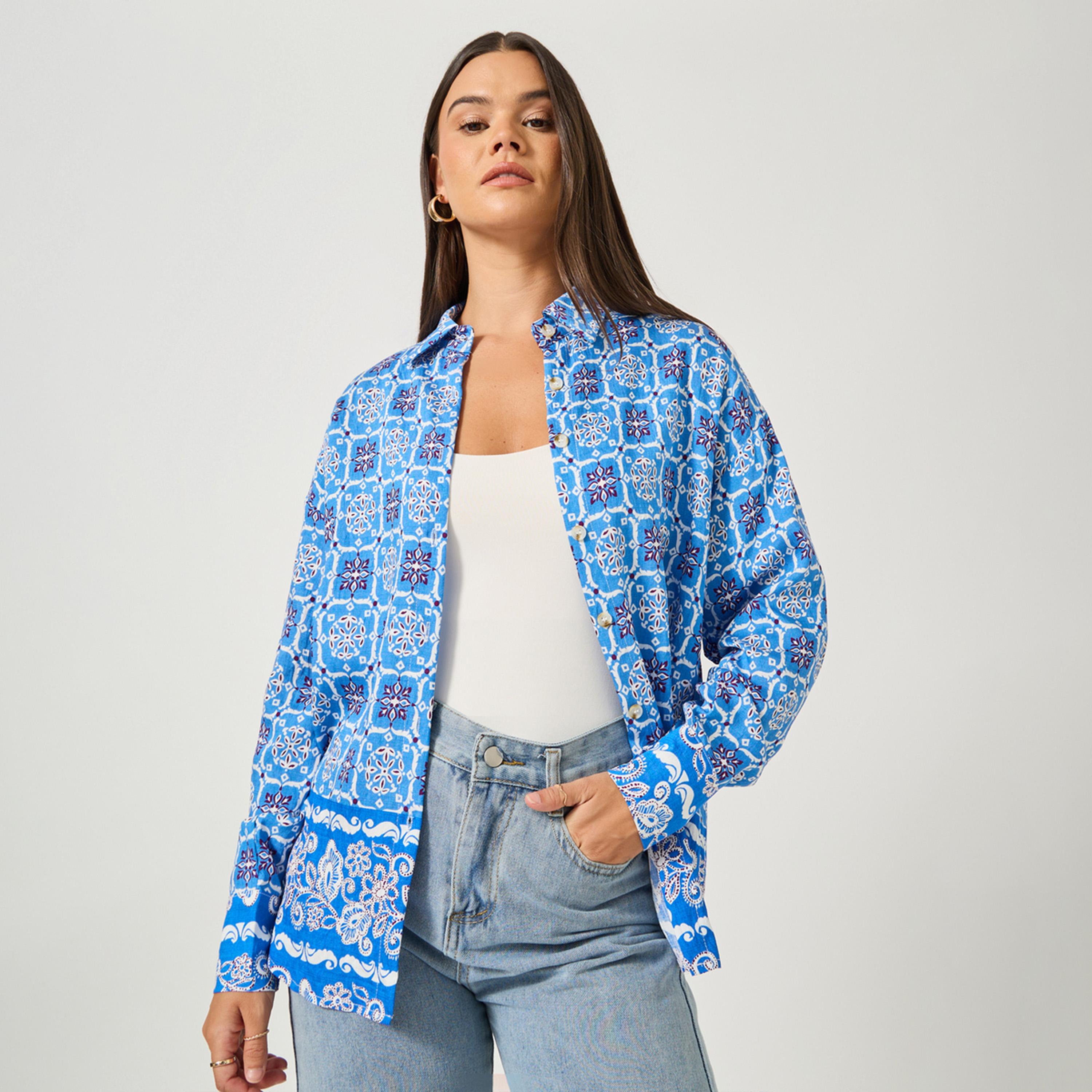 Styli All Over Print Long Sleeve Oversized Shirt-women-clothing-shirtsandblouses-shirts-image-1