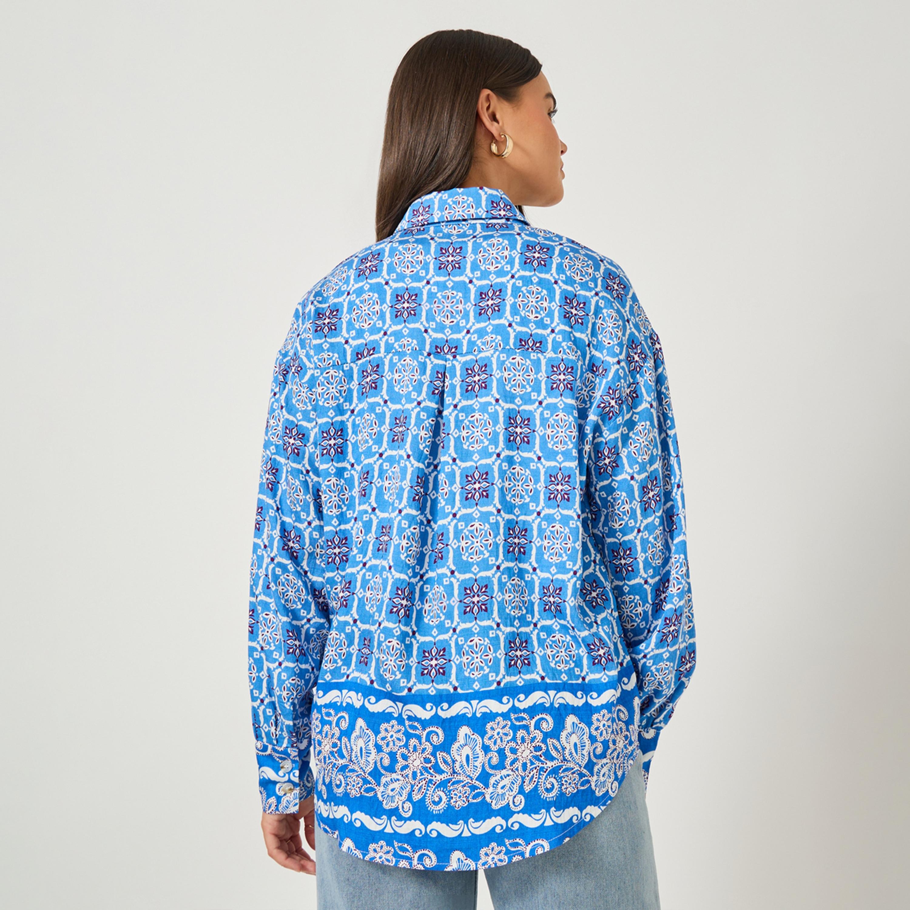 ستايلي - قميص بطباعة كاملة وأكمام طويلة كبير الحجم-women-clothing-shirtsandblouses-shirts-image-5