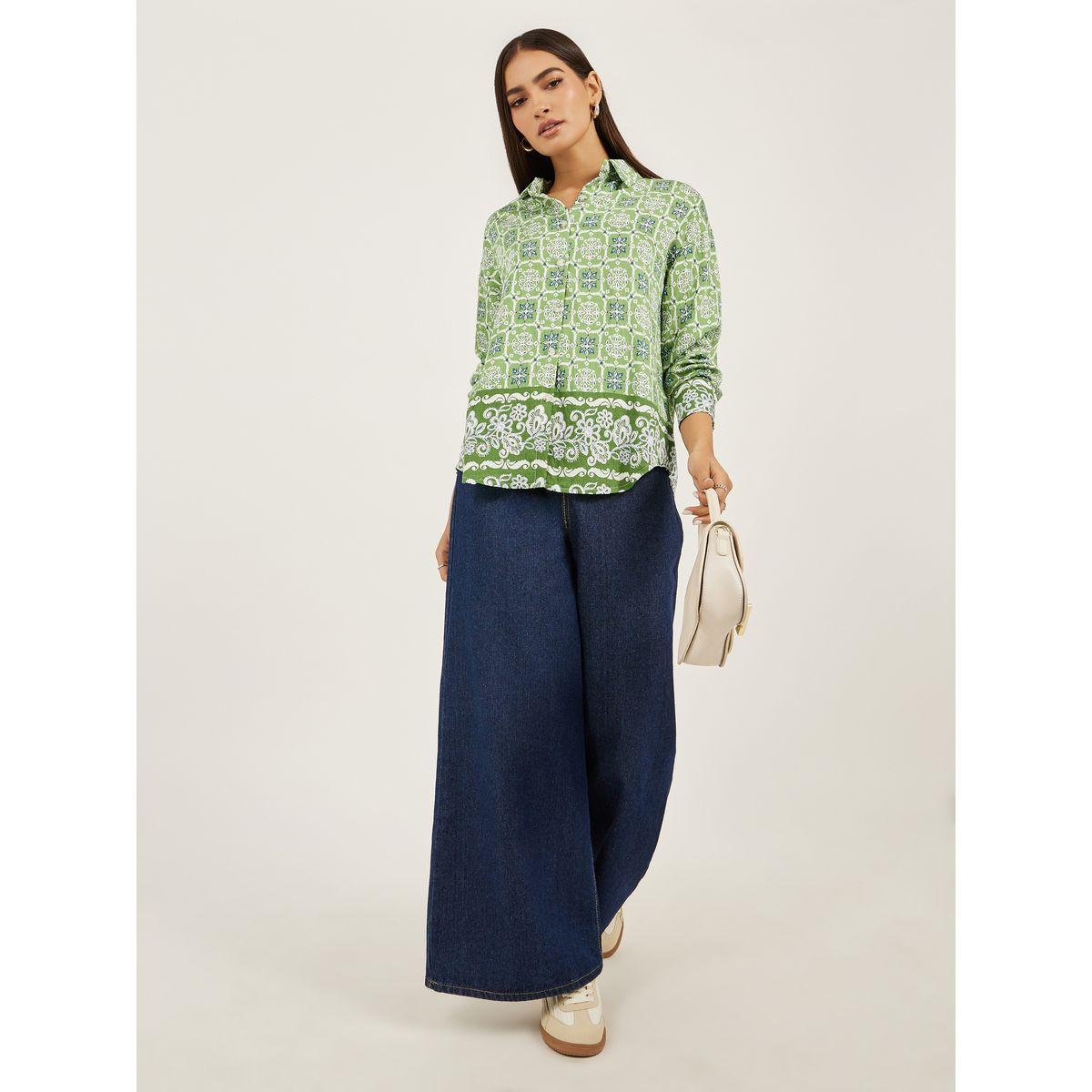 بلوزة فضفاضة مطبعة بالكامل مع ياقة سبريد-women-clothing-shirtsandblouses-shirts-image-2