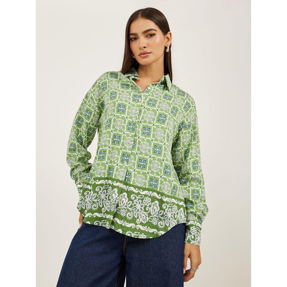 بلوزة فضفاضة مطبعة بالكامل مع ياقة سبريد-women-clothing-shirtsandblouses-shirts-image-3