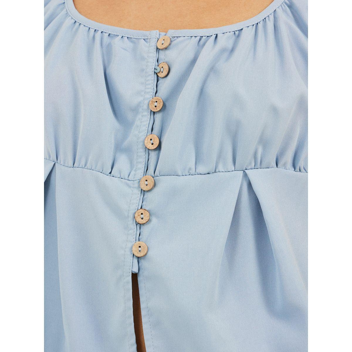 بلوزة سادة بأكمام منفوخة وتفاصيل مُجمعة-women-clothing-shirtsandblouses-blouses-image-3