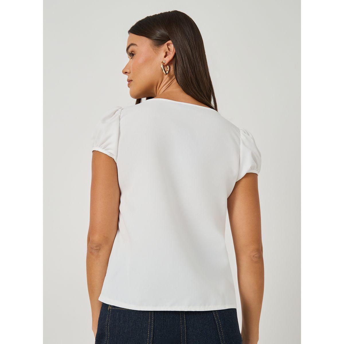 Styli Plain Puff Sleeves Buttoned Top with Gathered Detail-women-clothing-shirtsandblouses-blouses-image-4