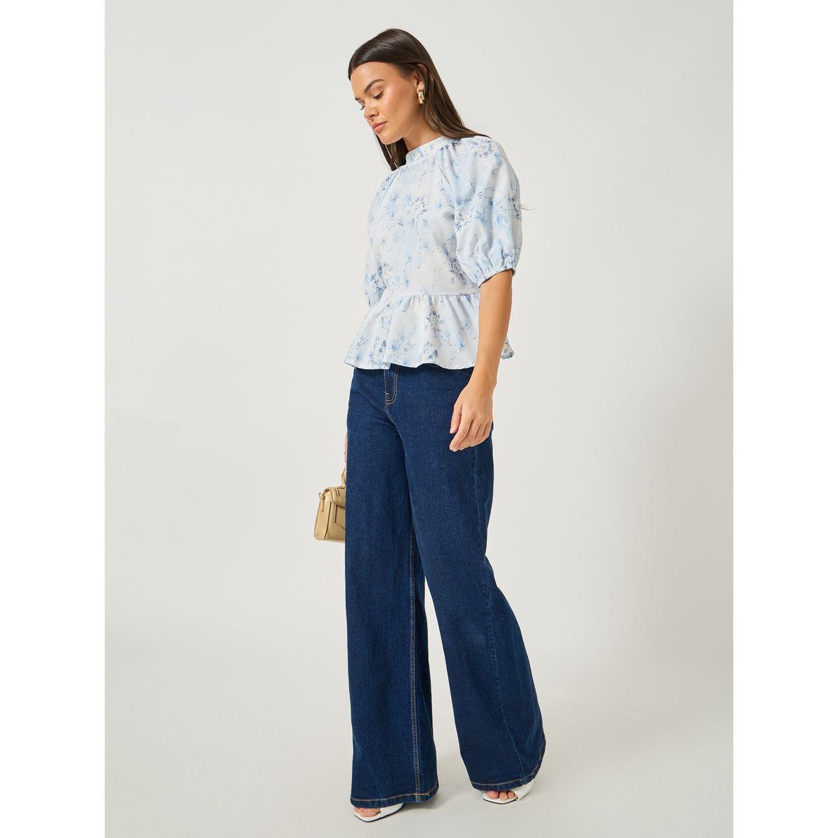 بلوزة بطبعة زهور وأكمام بالون مع ياقة دائرية-women-clothing-shirtsandblouses-blouses-image-2