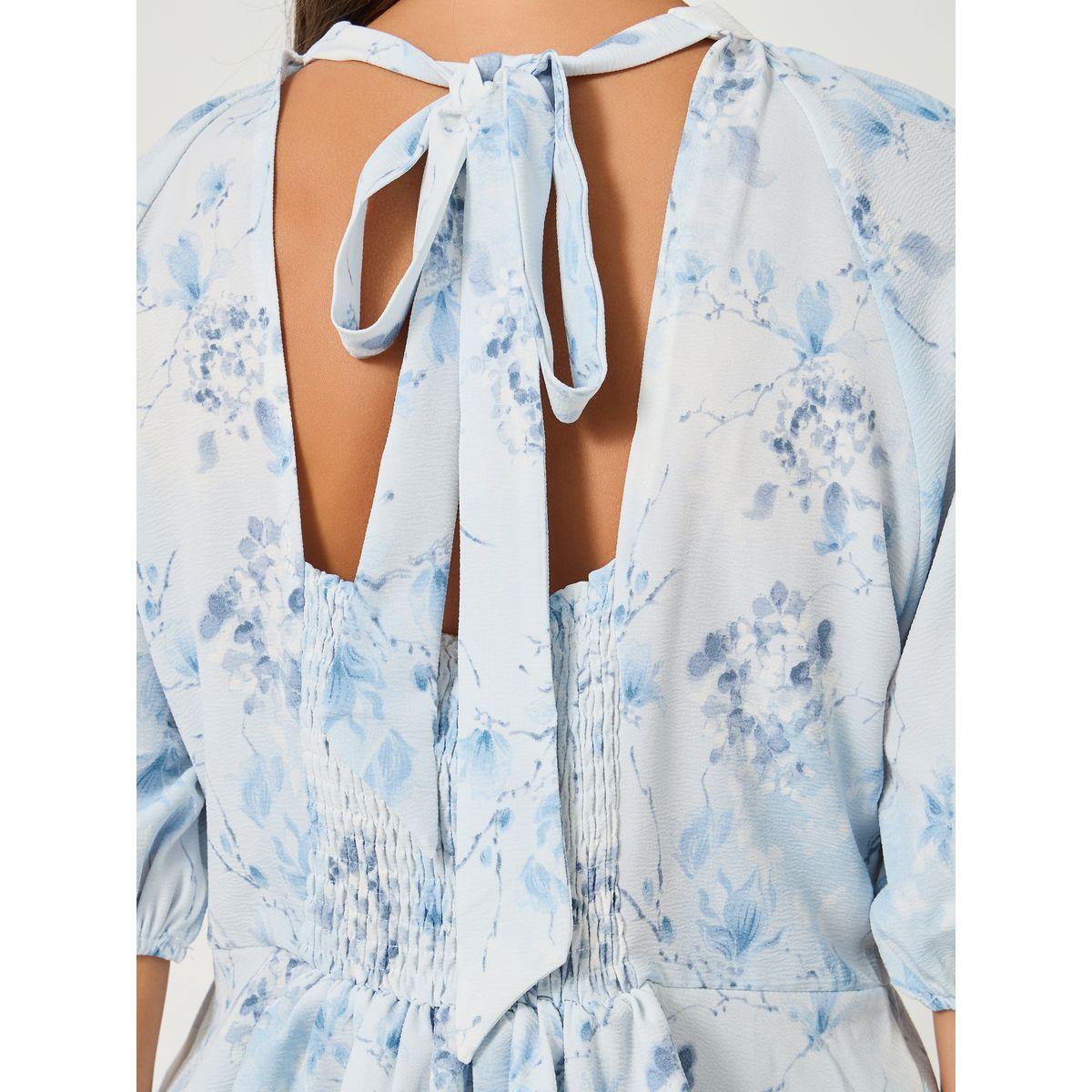 بلوزة بطبعة زهور وأكمام بالون مع ياقة دائرية-women-clothing-shirtsandblouses-blouses-image-3