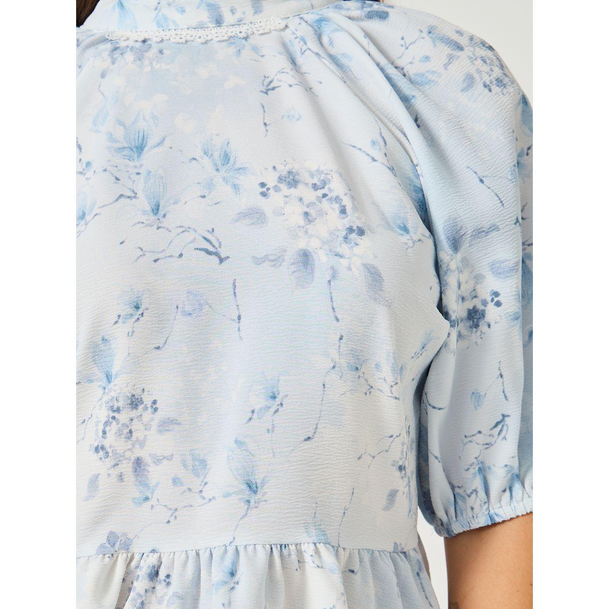 بلوزة بطبعة زهور وأكمام بالون مع ياقة دائرية-women-clothing-shirtsandblouses-blouses-image-4