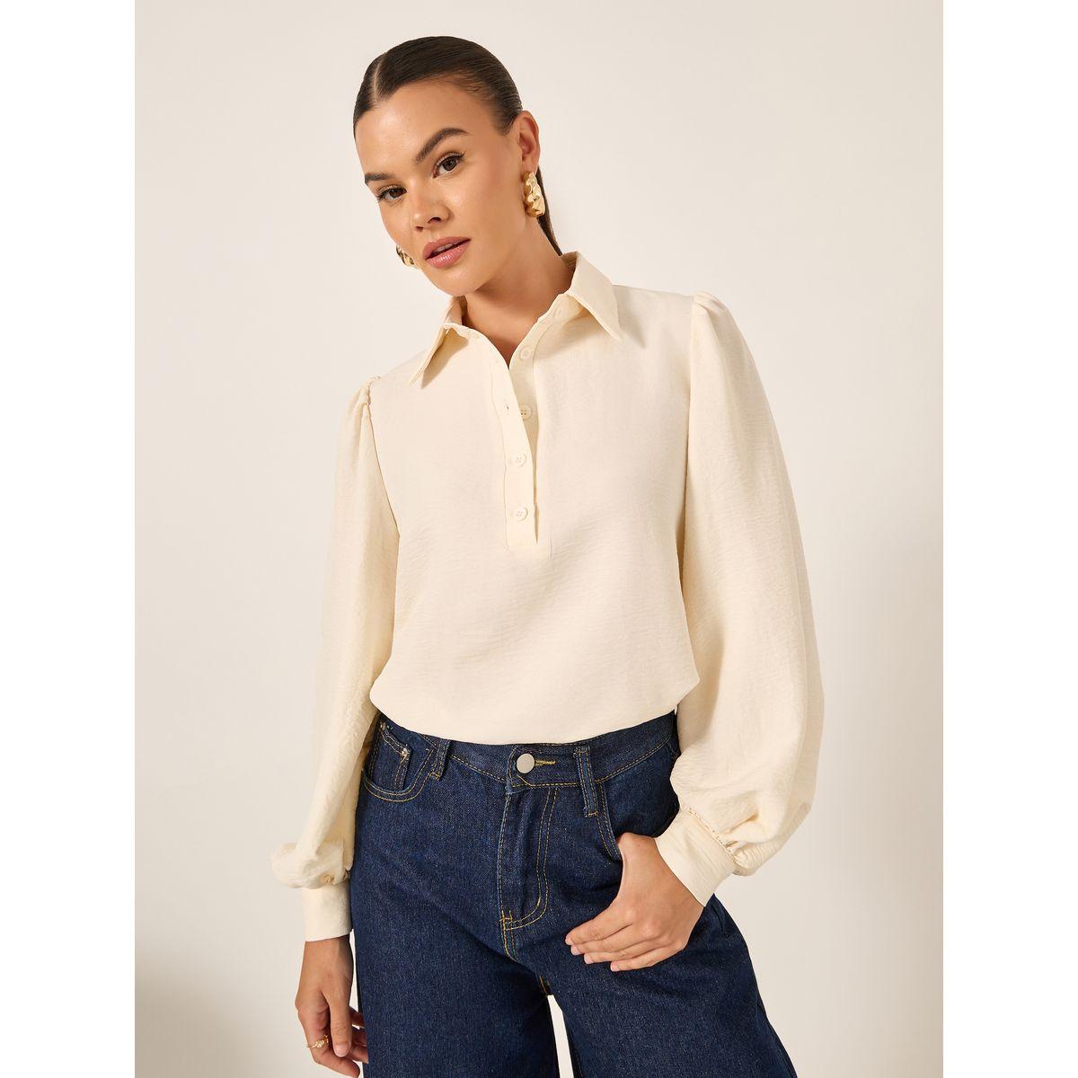 بلوزة بياقة سبريد وأكمام بالون-women-clothing-shirtsandblouses-shirts-image-1