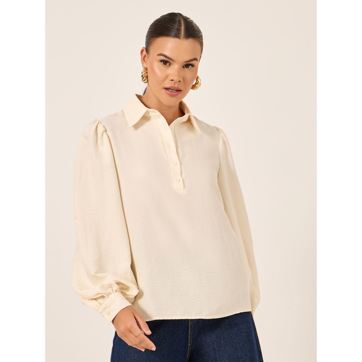 Styli Textured Balloon Sleeve Spread Collar Shirt-women-clothing-shirtsandblouses-shirts-image-3