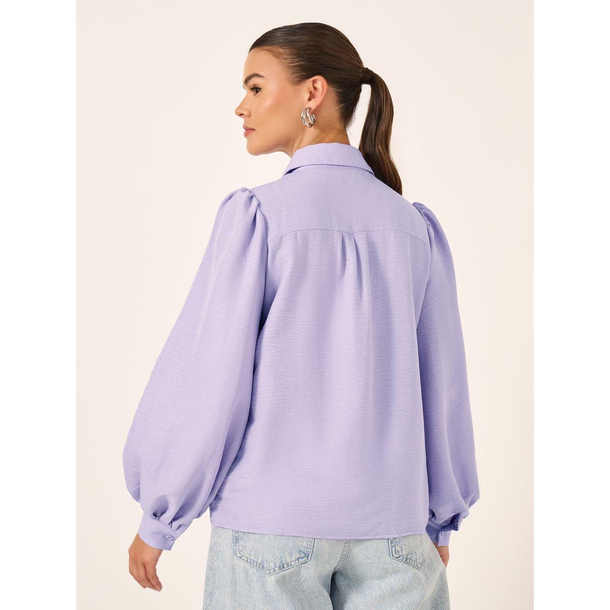 Styli Balloon Sleeve Textured Spread Collar Shirt-women-clothing-shirtsandblouses-shirts-image-6
