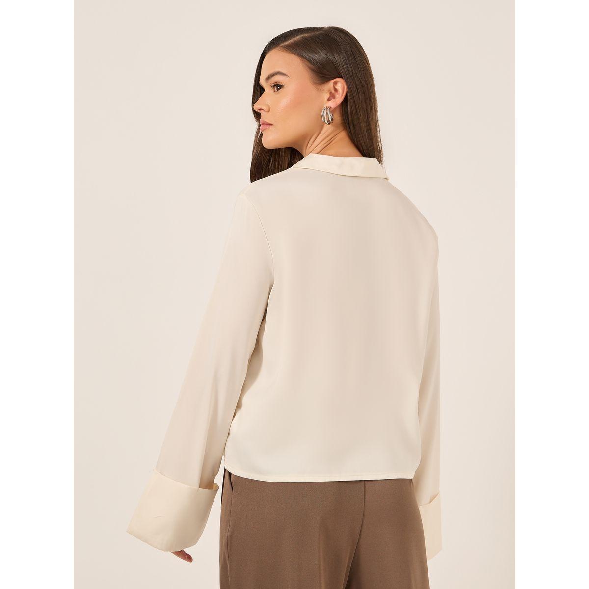 Styli Oversized Spread Collar Shirt with Tie-Up Detail-women-clothing-shirtsandblouses-shirts-image-4