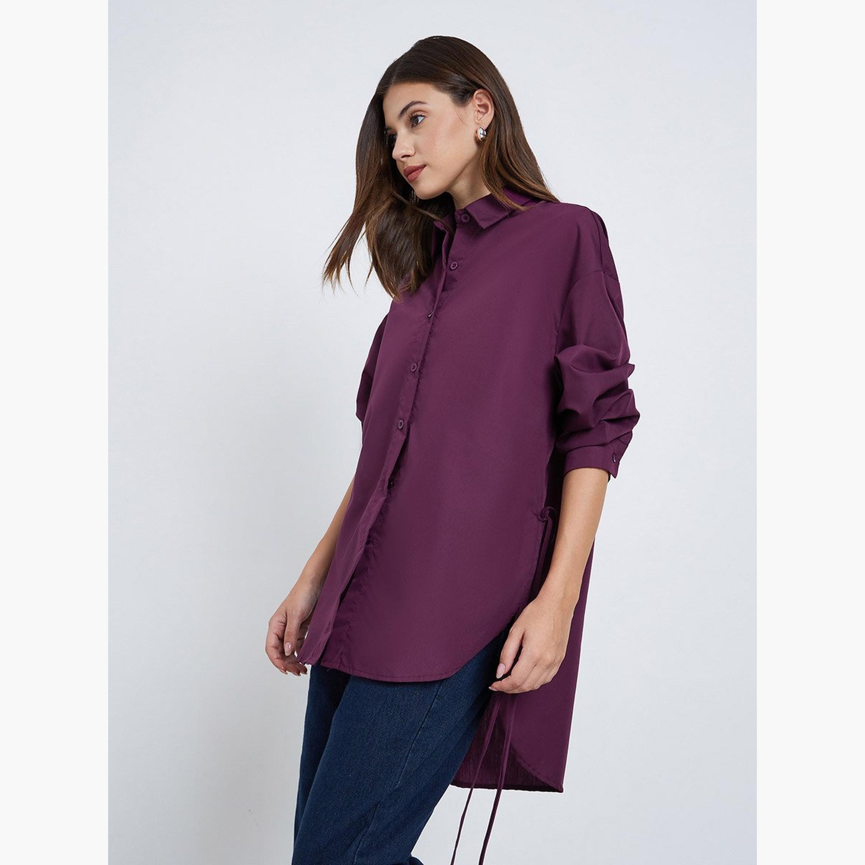 Styli Oversized High-Low Hem Shirt with Tie Detail-women-clothing-shirtsandblouses-shirts-image-1