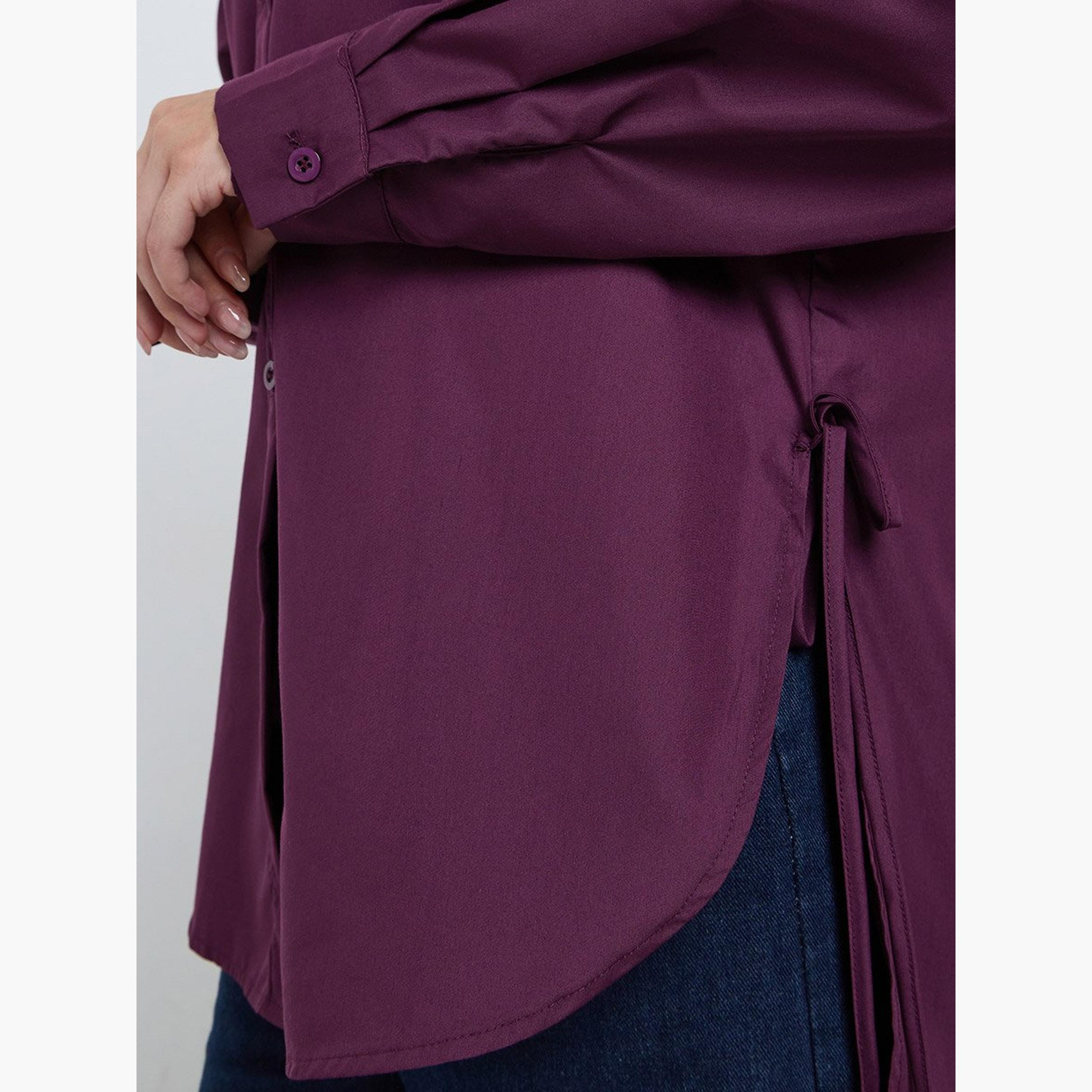 Styli Oversized High-Low Hem Shirt with Tie Detail-women-clothing-shirtsandblouses-shirts-image-4