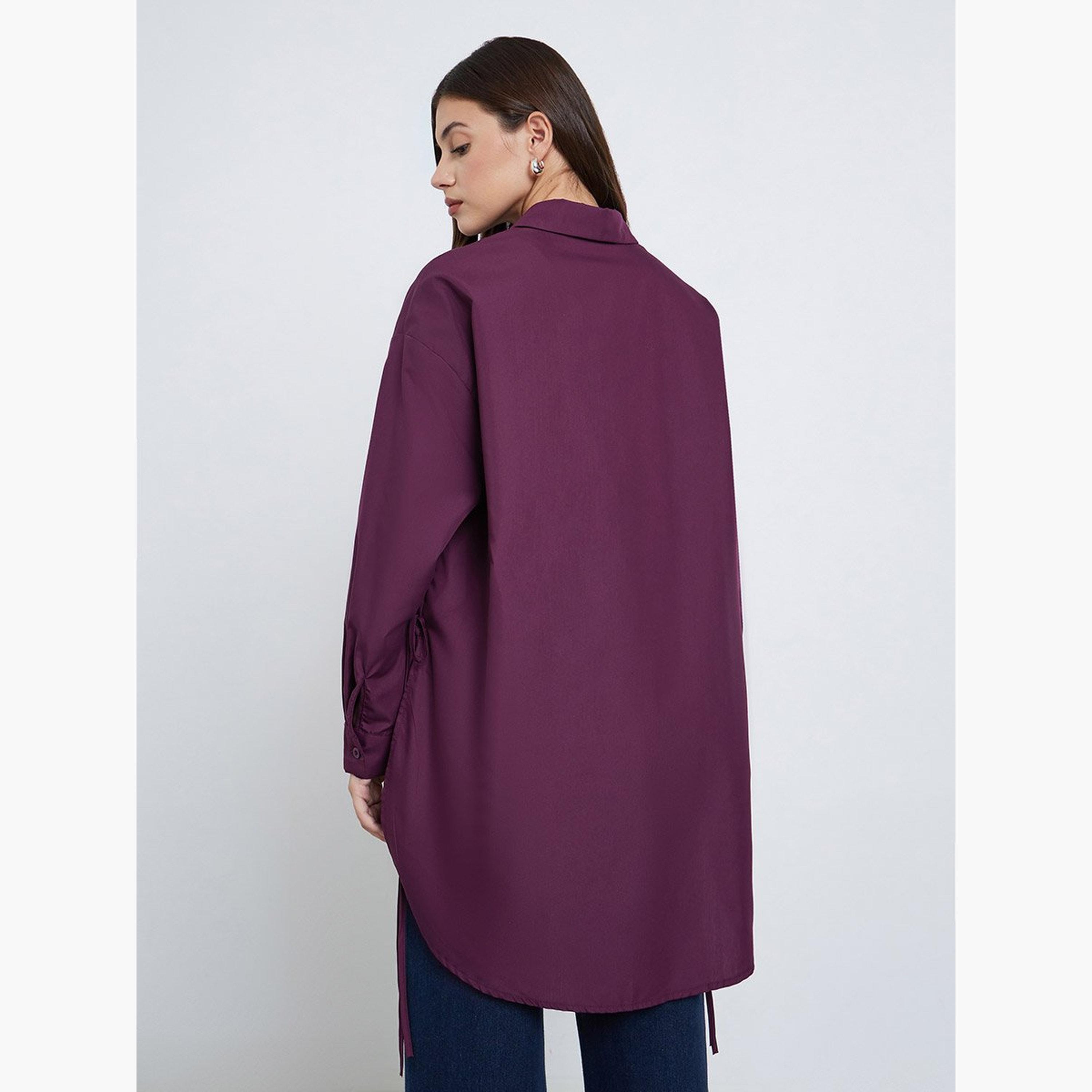 Styli Oversized High-Low Hem Shirt with Tie Detail-women-clothing-shirtsandblouses-shirts-image-5