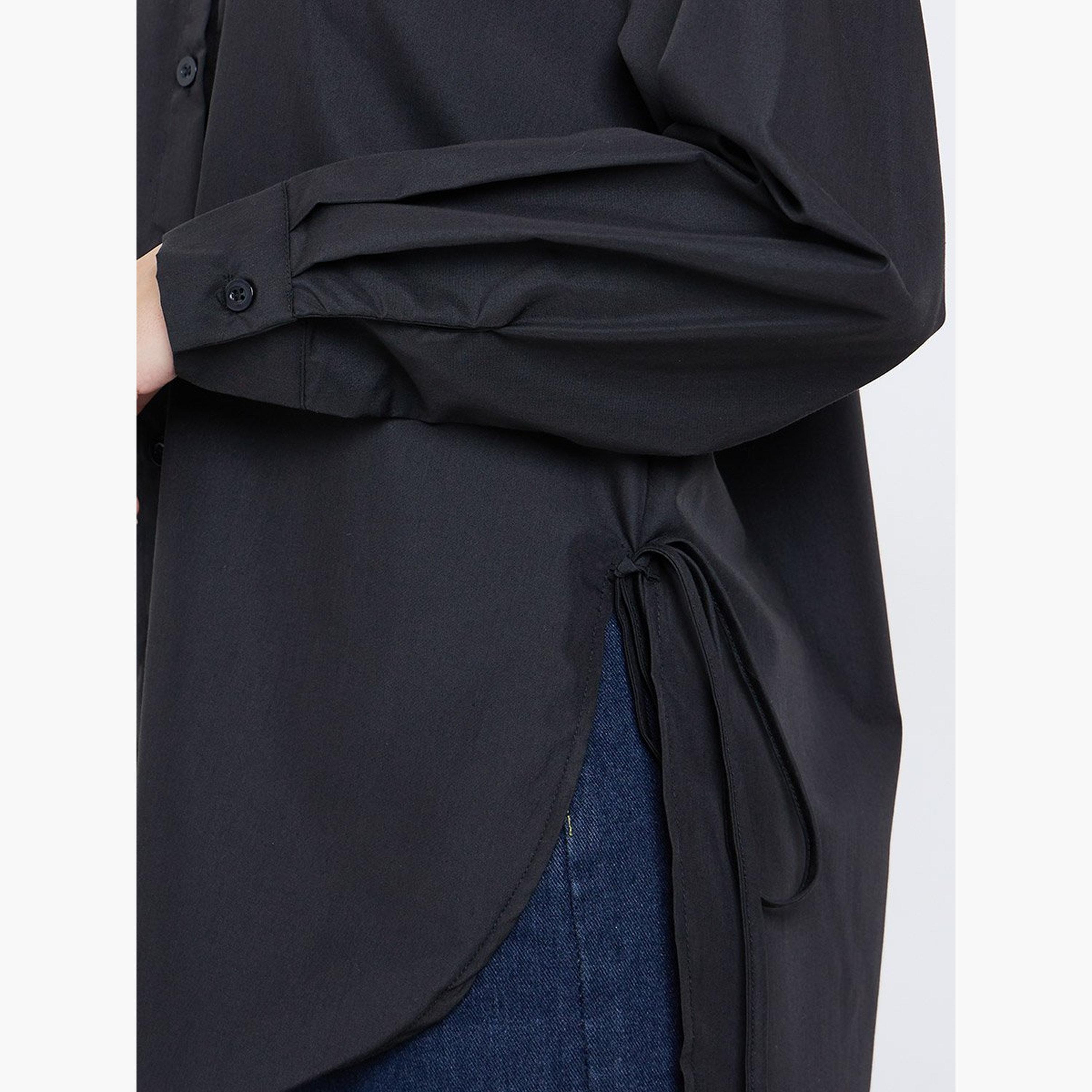 ستايلي - قميص مقاس كبير بحاشية عالية ومنخفضة مع ربطة عنق-women-clothing-shirtsandblouses-shirts-image-3