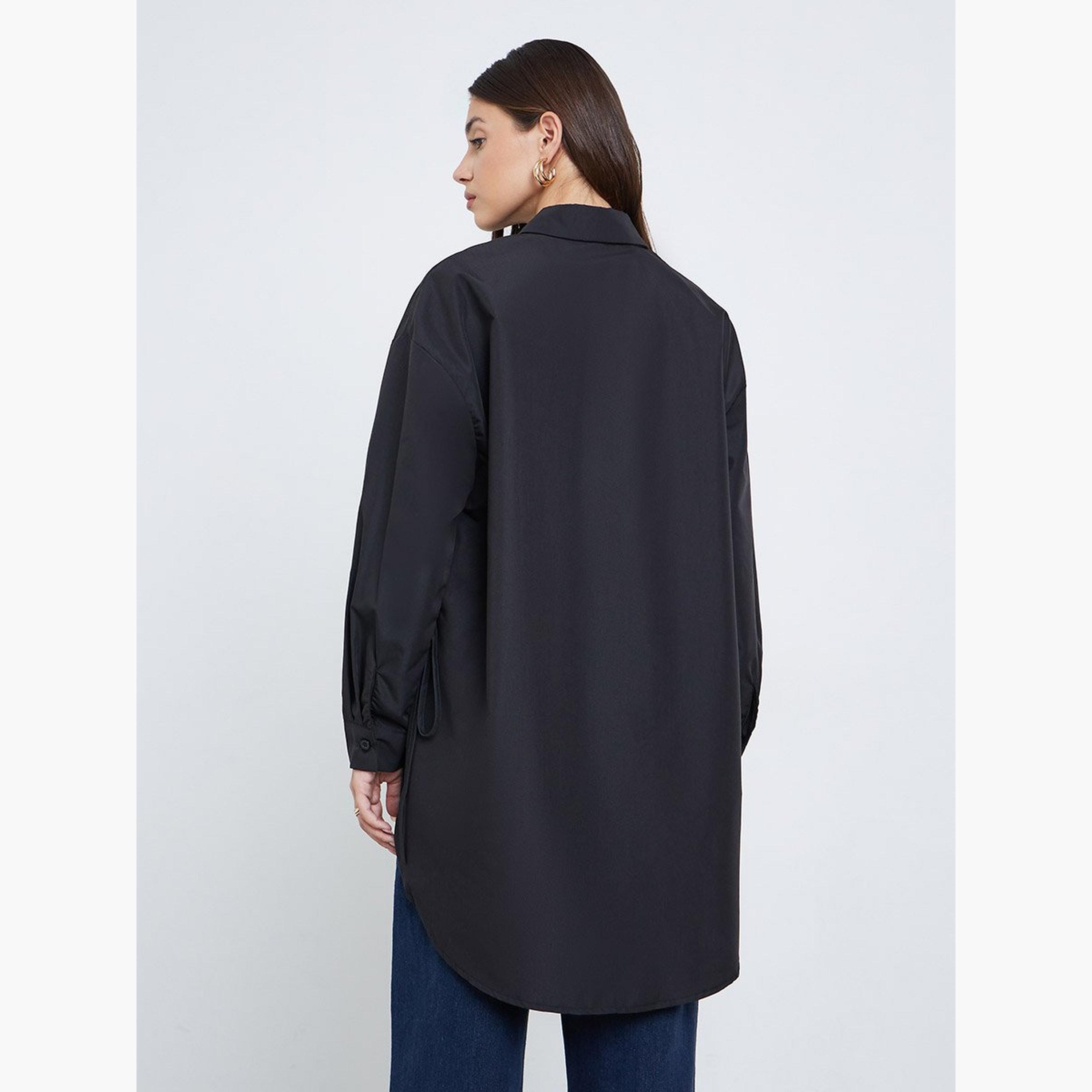 ستايلي - قميص مقاس كبير بحاشية عالية ومنخفضة مع ربطة عنق-women-clothing-shirtsandblouses-shirts-image-4