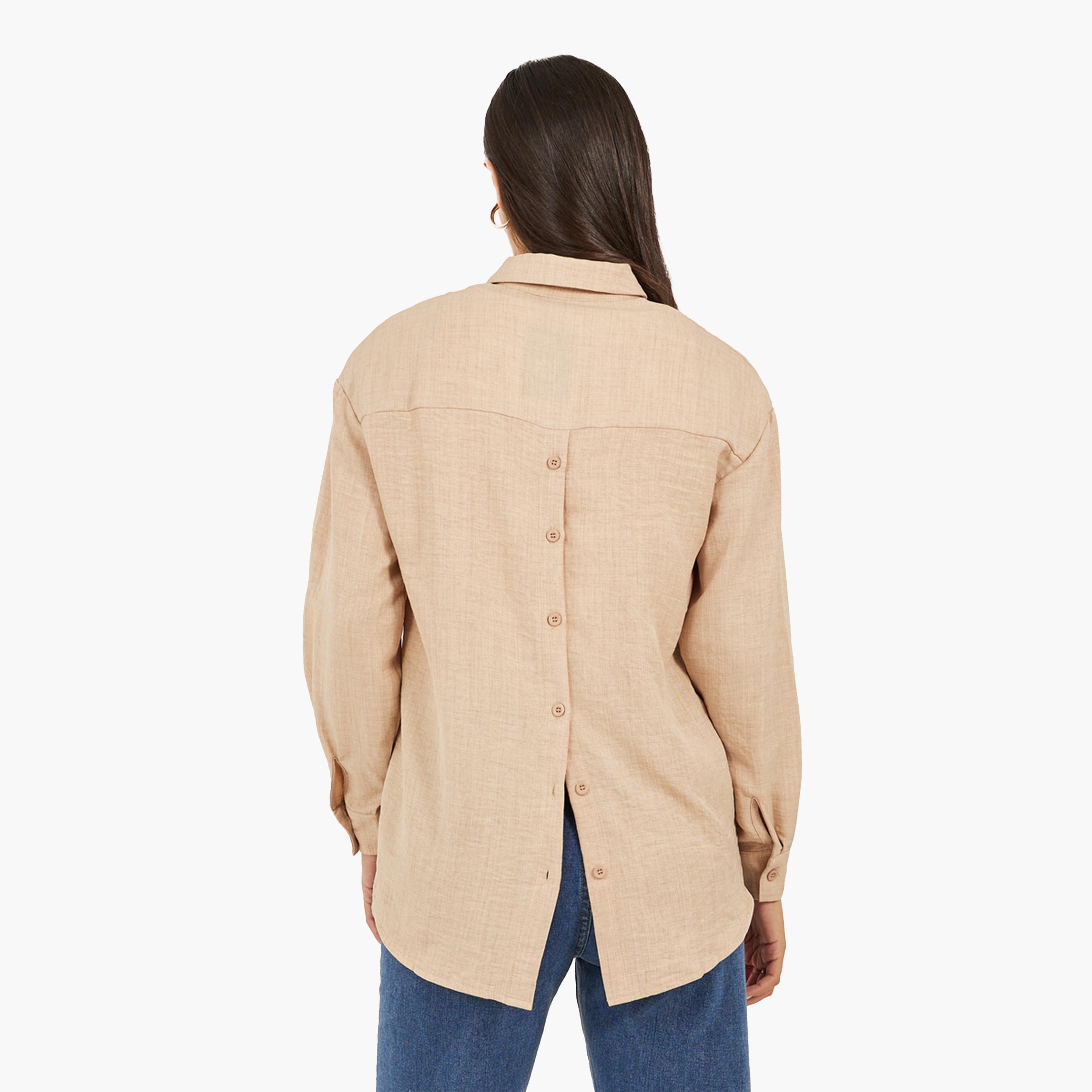 Styli Regular Fit Spread Collar Shirt with Back Button Detail-women-clothing-shirtsandblouses-shirts-image-6