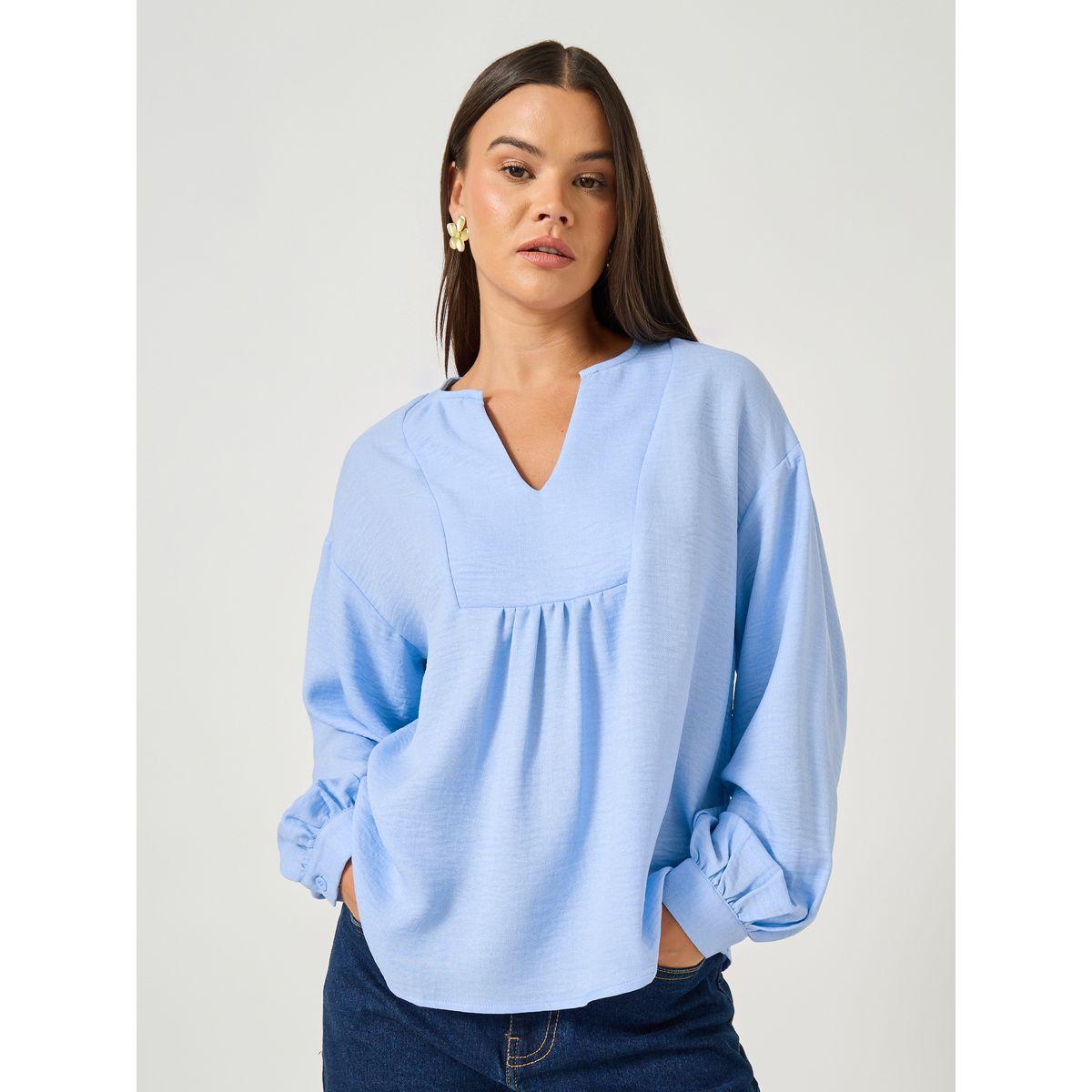 Styli Balloon Sleeve V-Neck Linen Blouse-women-clothing-shirtsandblouses-blouses-image-1