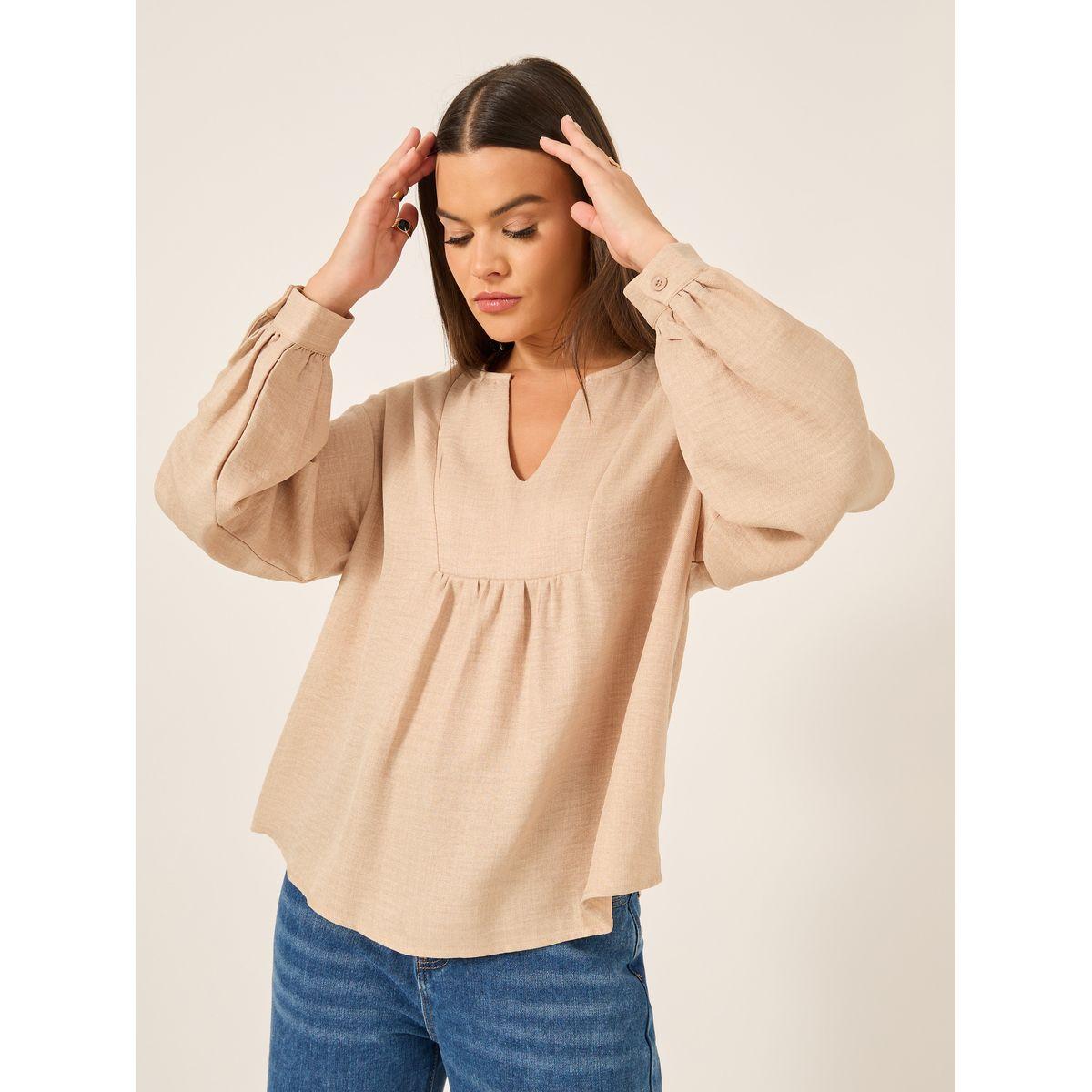 بلوزة كتان بأكمام بالون-women-clothing-shirtsandblouses-blouses-image-1