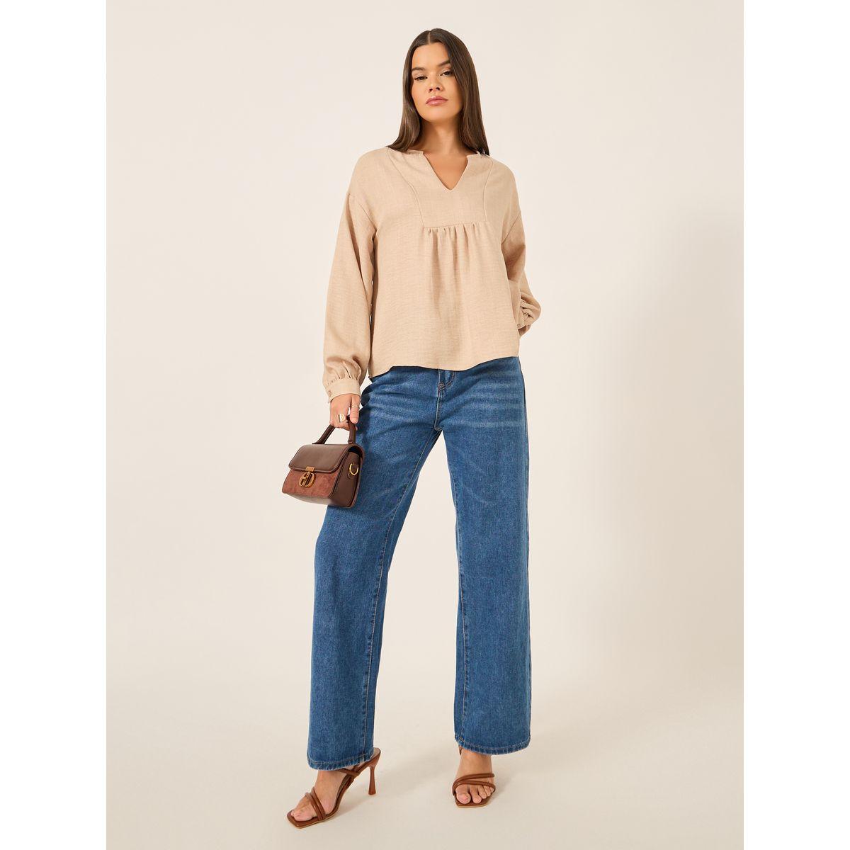 بلوزة كتان بأكمام بالون-women-clothing-shirtsandblouses-blouses-image-2