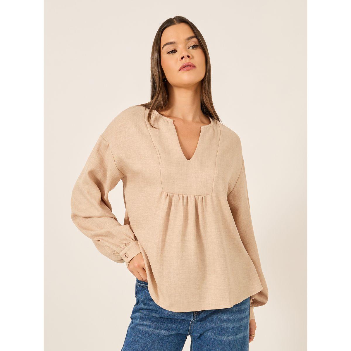 بلوزة كتان بأكمام بالون-women-clothing-shirtsandblouses-blouses-image-3