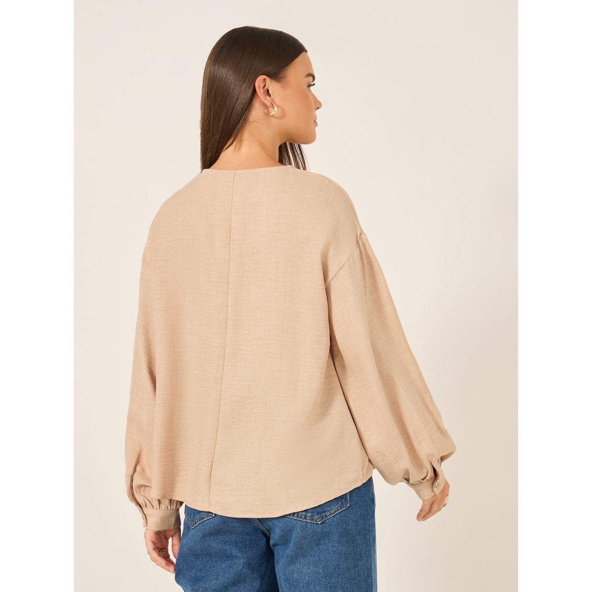 بلوزة كتان بأكمام بالون-women-clothing-shirtsandblouses-blouses-image-5