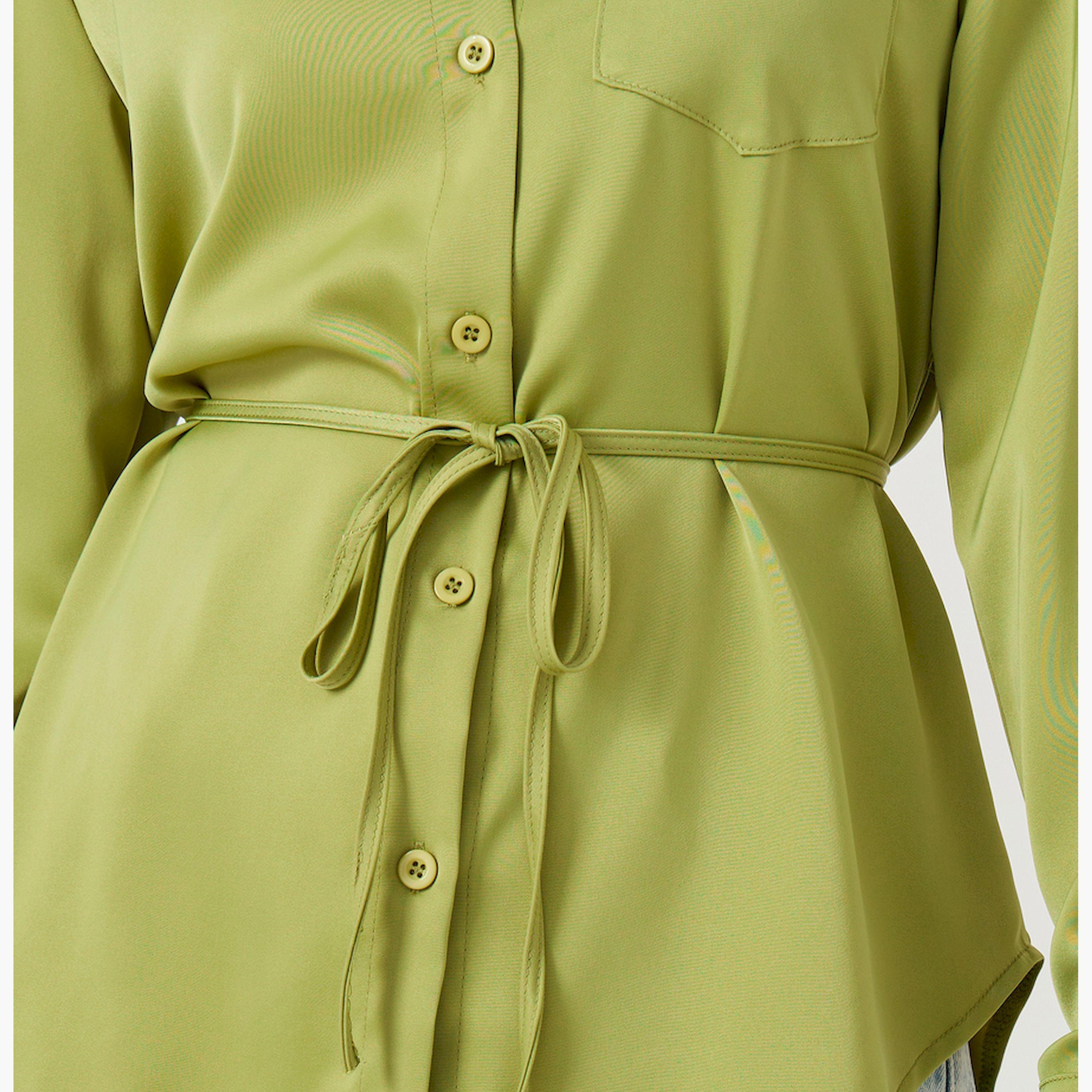 Styli Solid Regular Fit Spread Collar Shirt with Belt Detail-women-clothing-shirtsandblouses-shirts-image-3