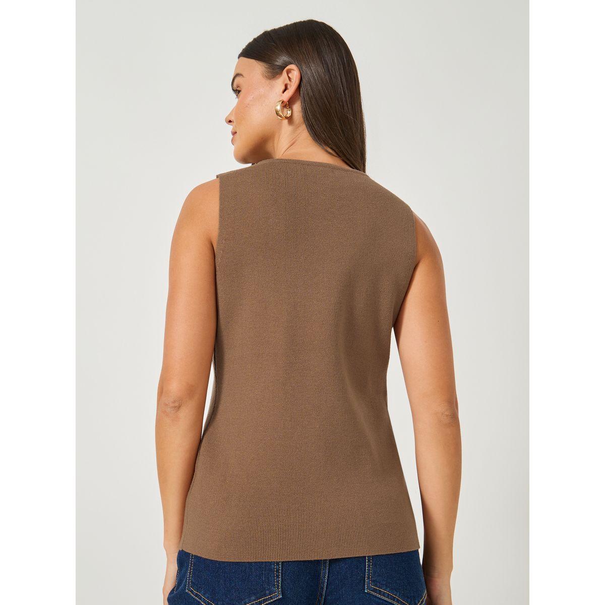 بلوزة محبوكة سادة بلا أكمام-women-clothing-coatsandjackets-waistcoats-image-4