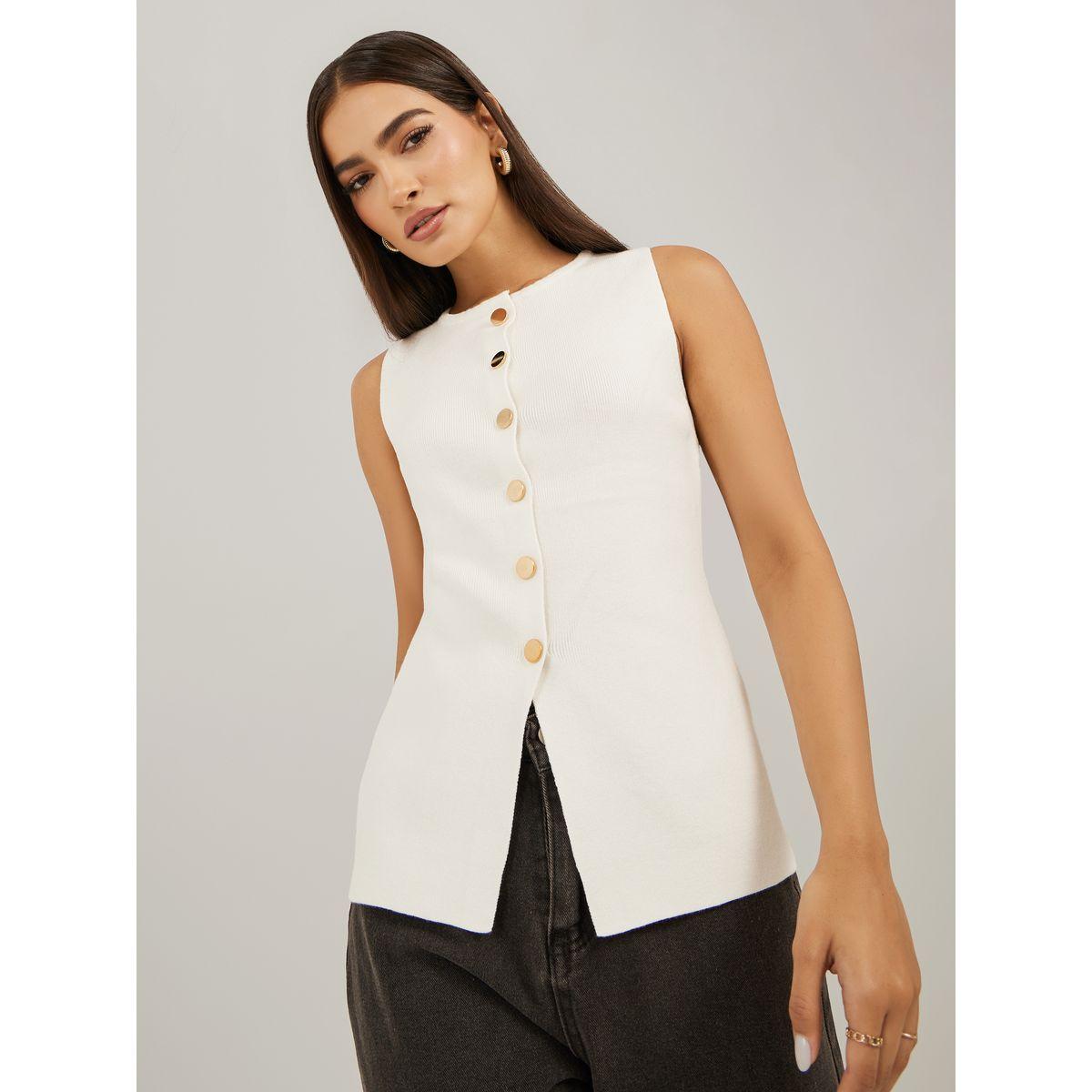 Styli Plain Sleeveless Waistcoat Look Knit Top-women-clothing-coatsandjackets-waistcoats-image-1