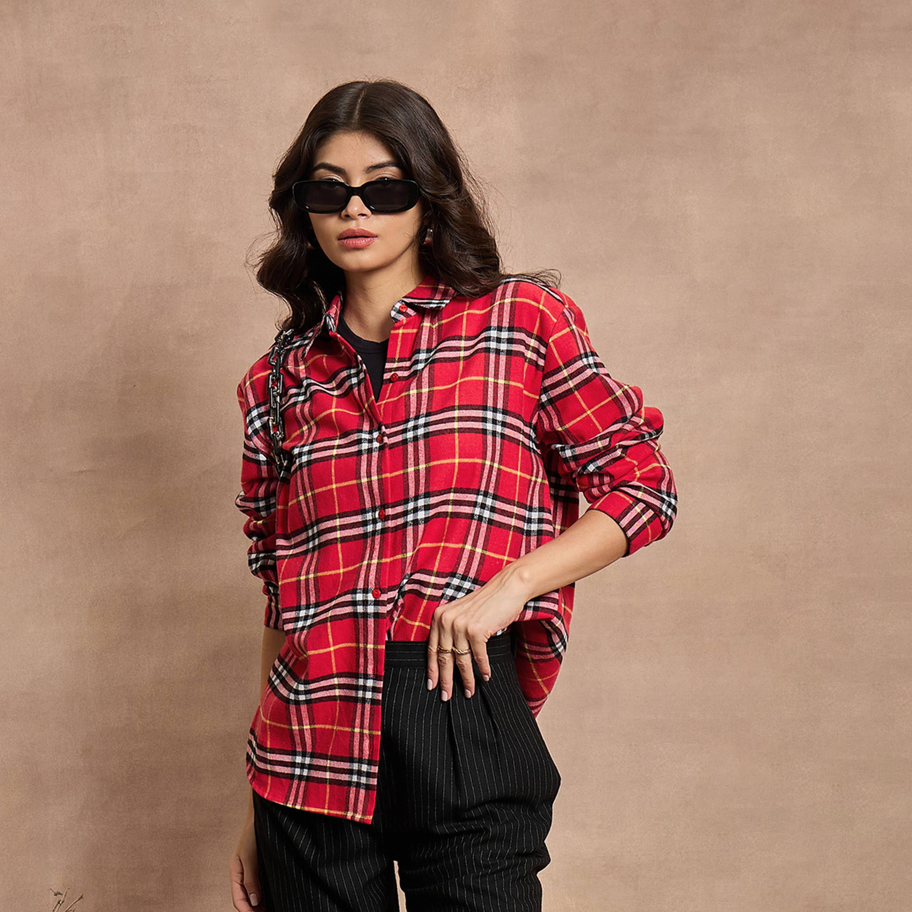 Sassafras X Styli Checked Oversized Buttoned Shirt-women-clothing-shirtsandblouses-shirts-image-1
